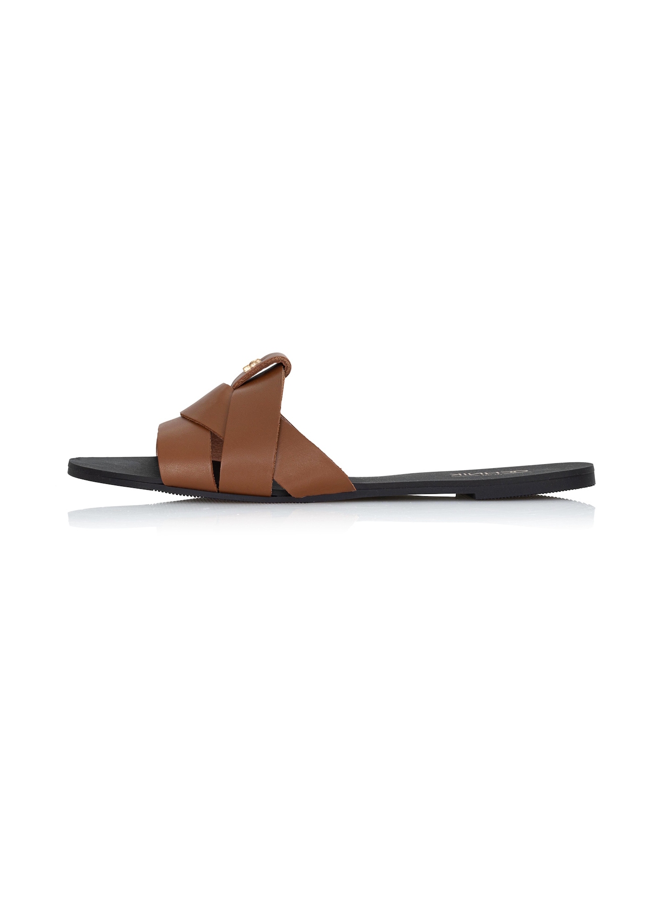 Women's camel flip-flops with braid BUTYD-0903C-1D(W26), side view of the product on a white background.