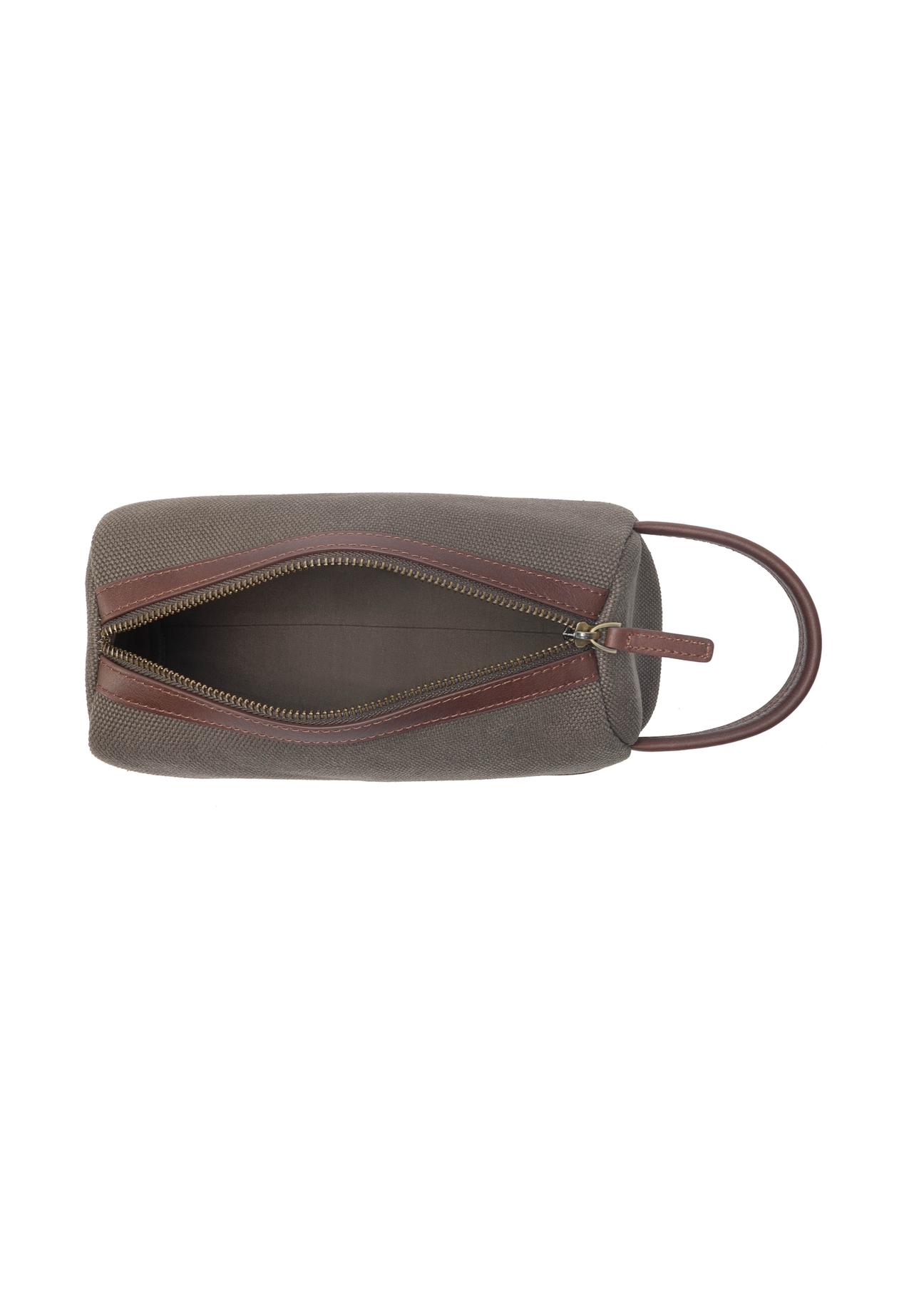 Men's khaki cosmetic bag TORMN-0373-55(Z25), product view from the inside on a white background.