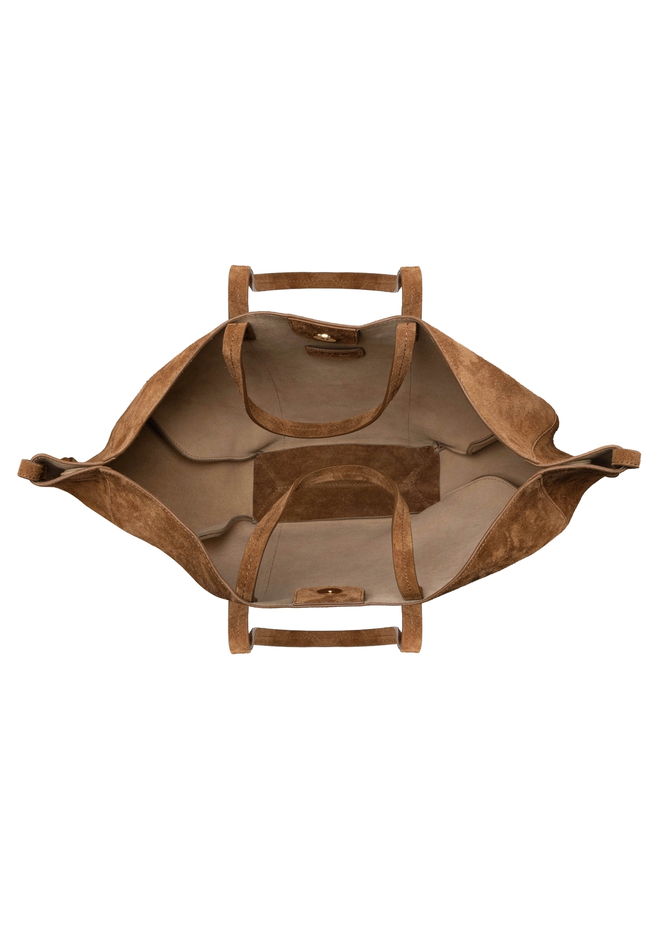 Brown suede women's handbag TORES-1305-1D(W26), product view inside on white background.