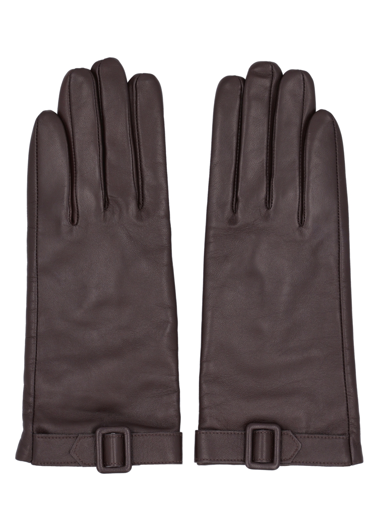 Dark brown women's leather gloves REKDS-0104-1I(Z26), product view from above on white background.