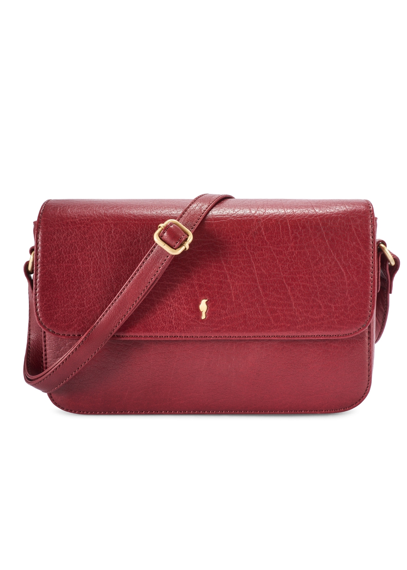 Women's burgundy leather messenger bag TORES-1245-4C(W26) - front product view, on white background.