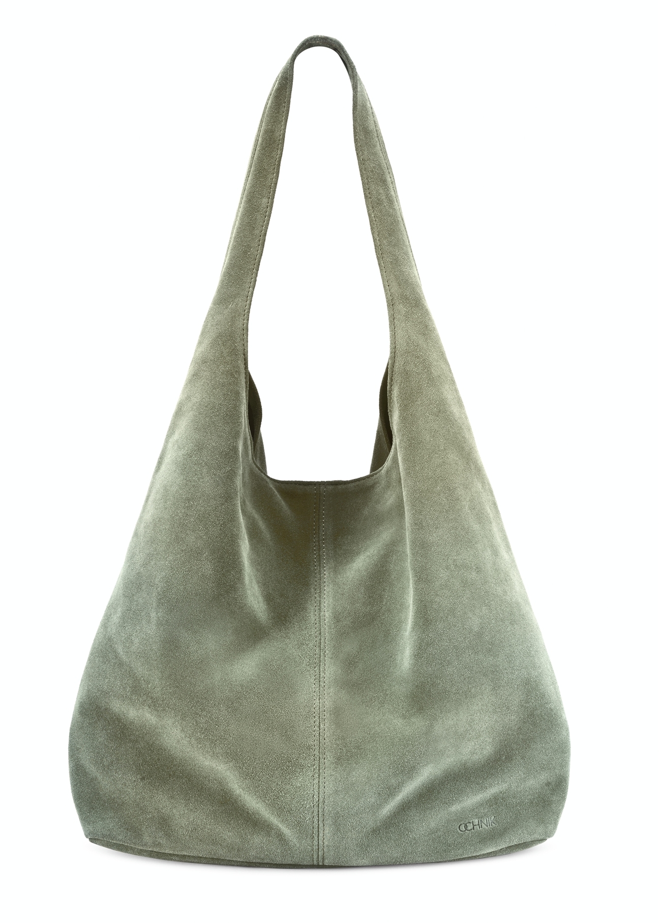 Sage suede women's shopper bag TORES-1177-8F(W26), front product view on white background.