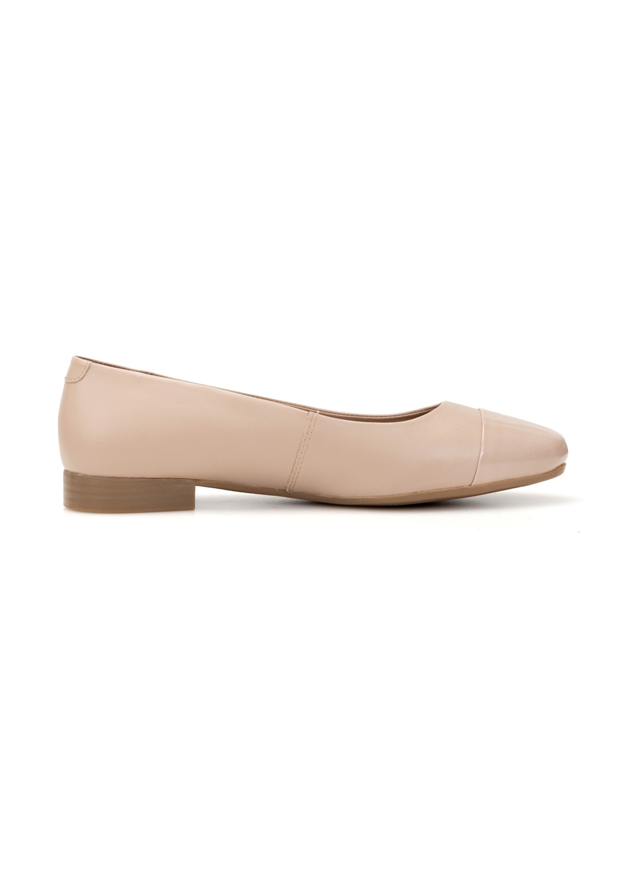 Women's beige leather ballerina flats BUTYD-1245-1B(W26), side view of the product on a white background.
