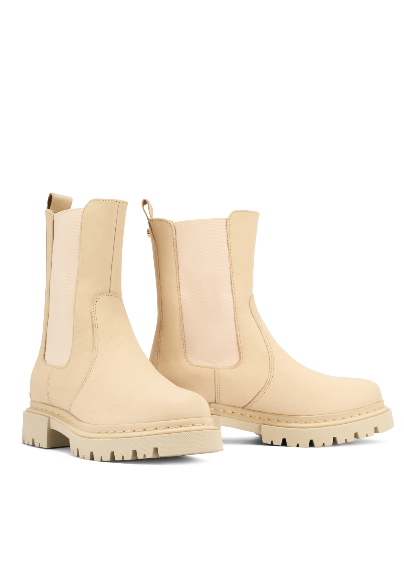 Beige leather women's Chelsea boots BUTYD-1092-81(Z25), diagonal product view on a white background.