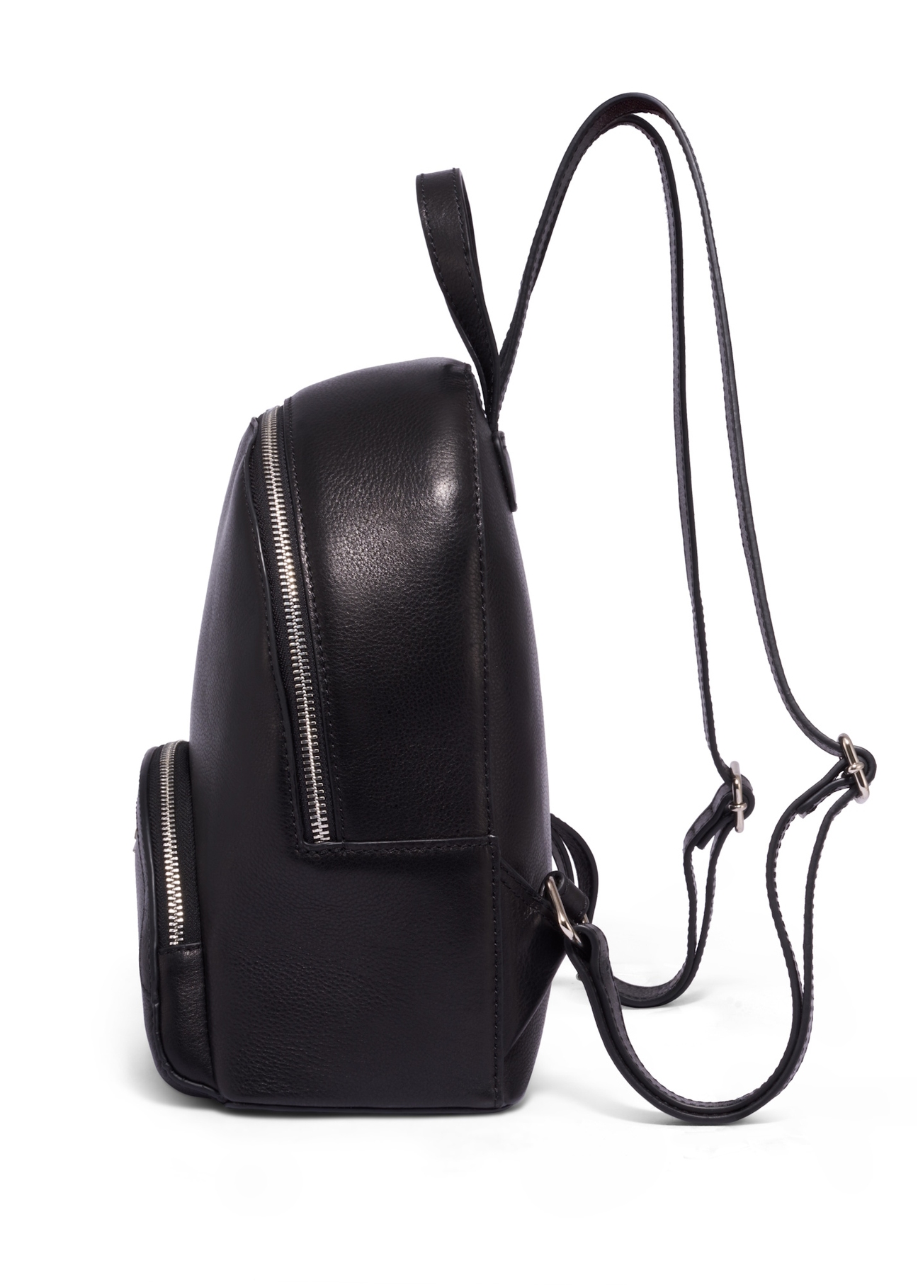 Black leather women's backpack TORES-1378-99(Z26), side product view on white background.