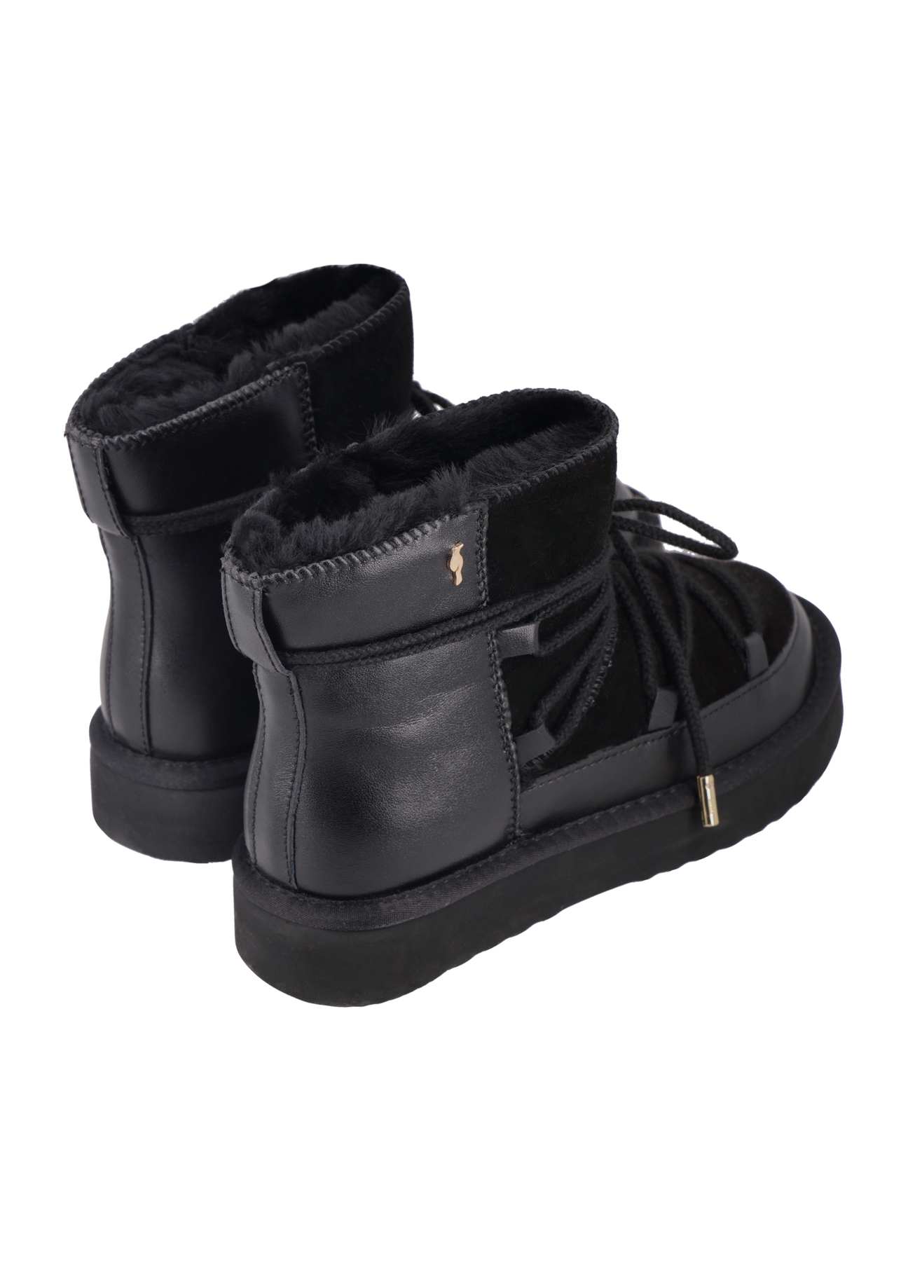 Black women's snow boots BUTYD-1221-9J(Z26), product view from the back on a white background.