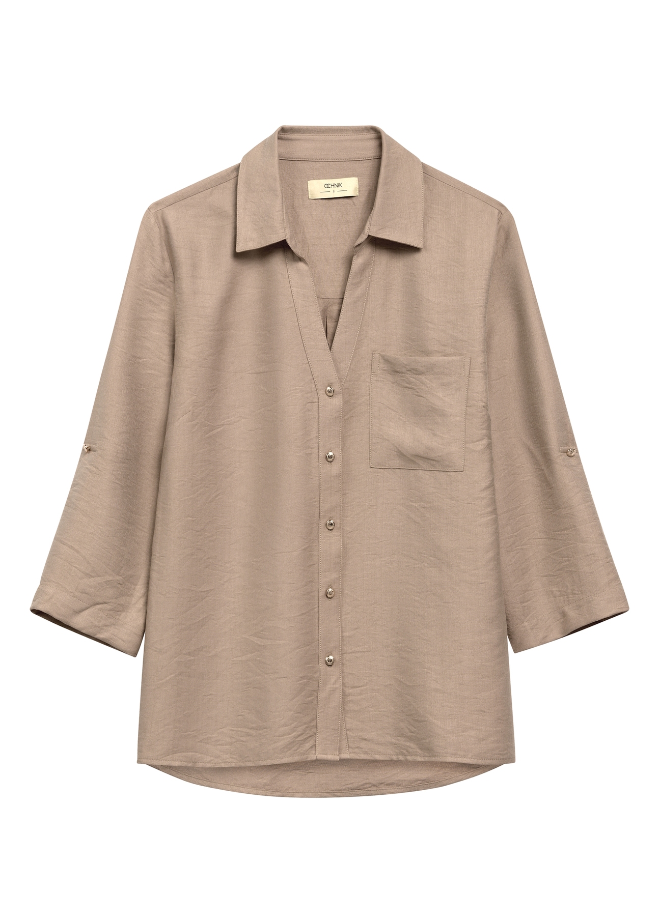 Dark beige women's shirt KOSDT-0157A-1D(W26), front product view on white background.