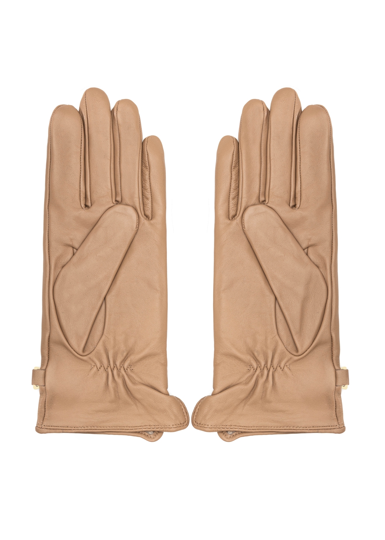 Women's leather gloves with chain REKDS-0101-81(Z25), product view from the back on a white background.