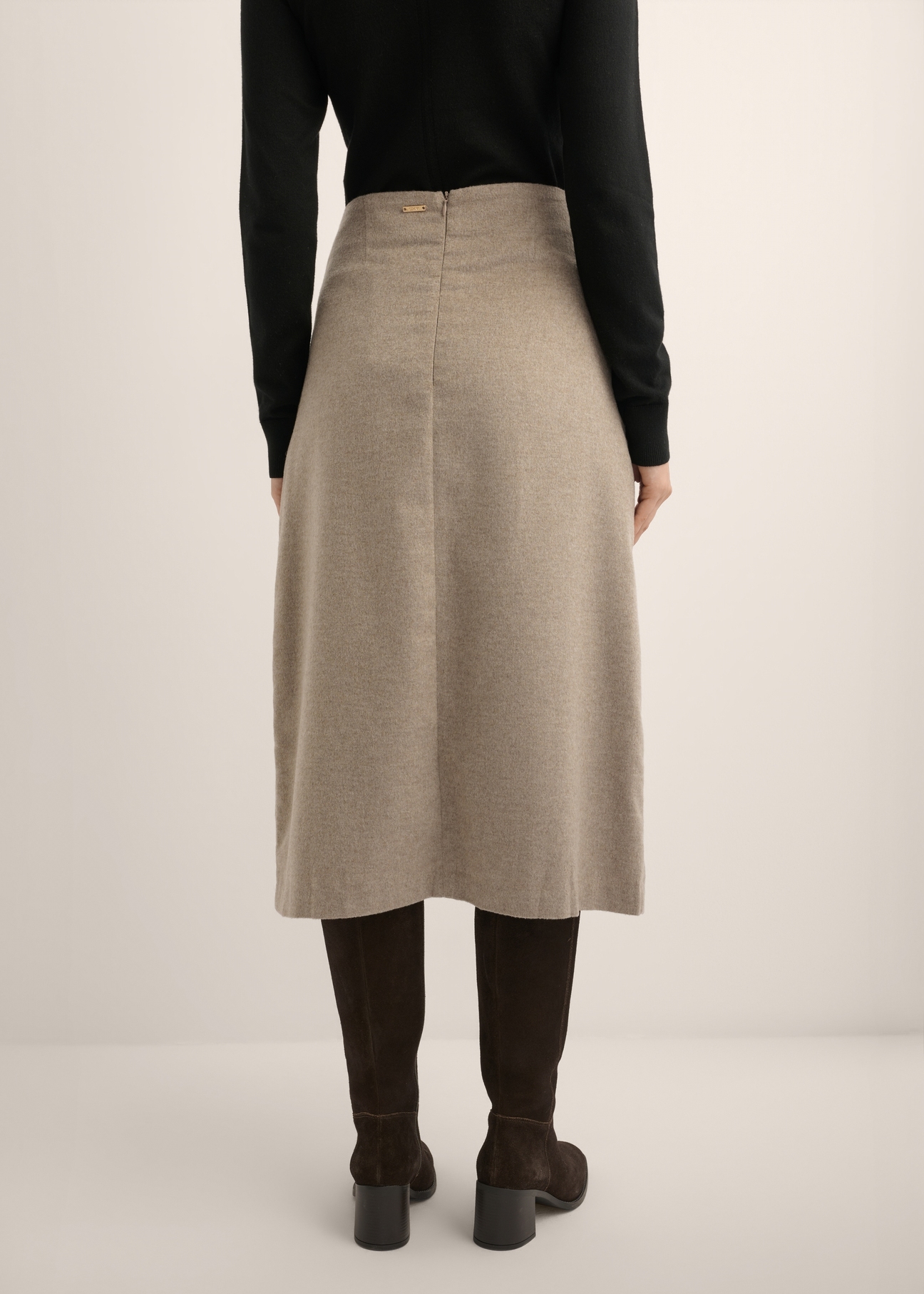 Beige A-line Midi Skirt with Wool SPCDT-0136-1J(Z26)