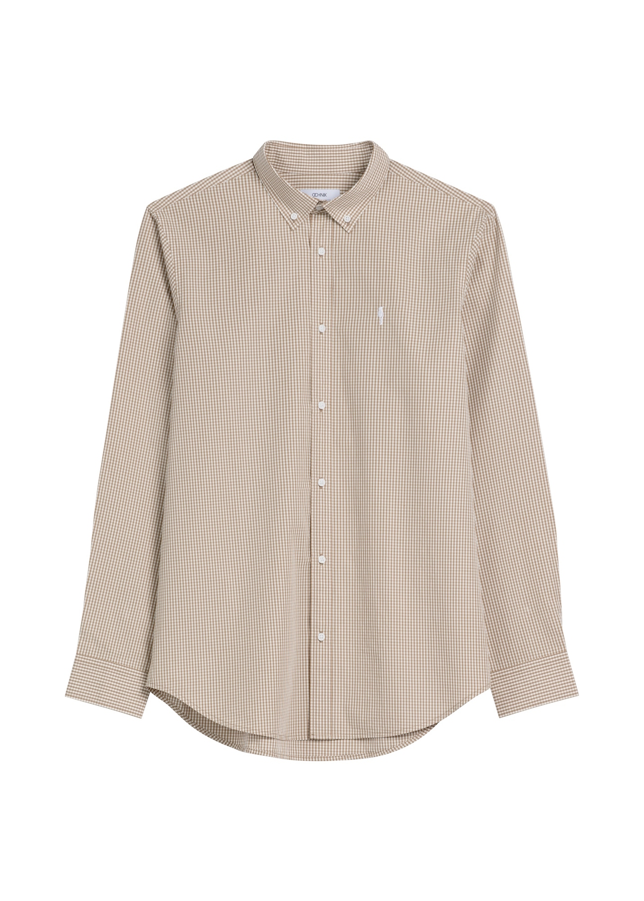 Camel men's small check shirt KOSMT-0360-1D(W26), front product view on white background.