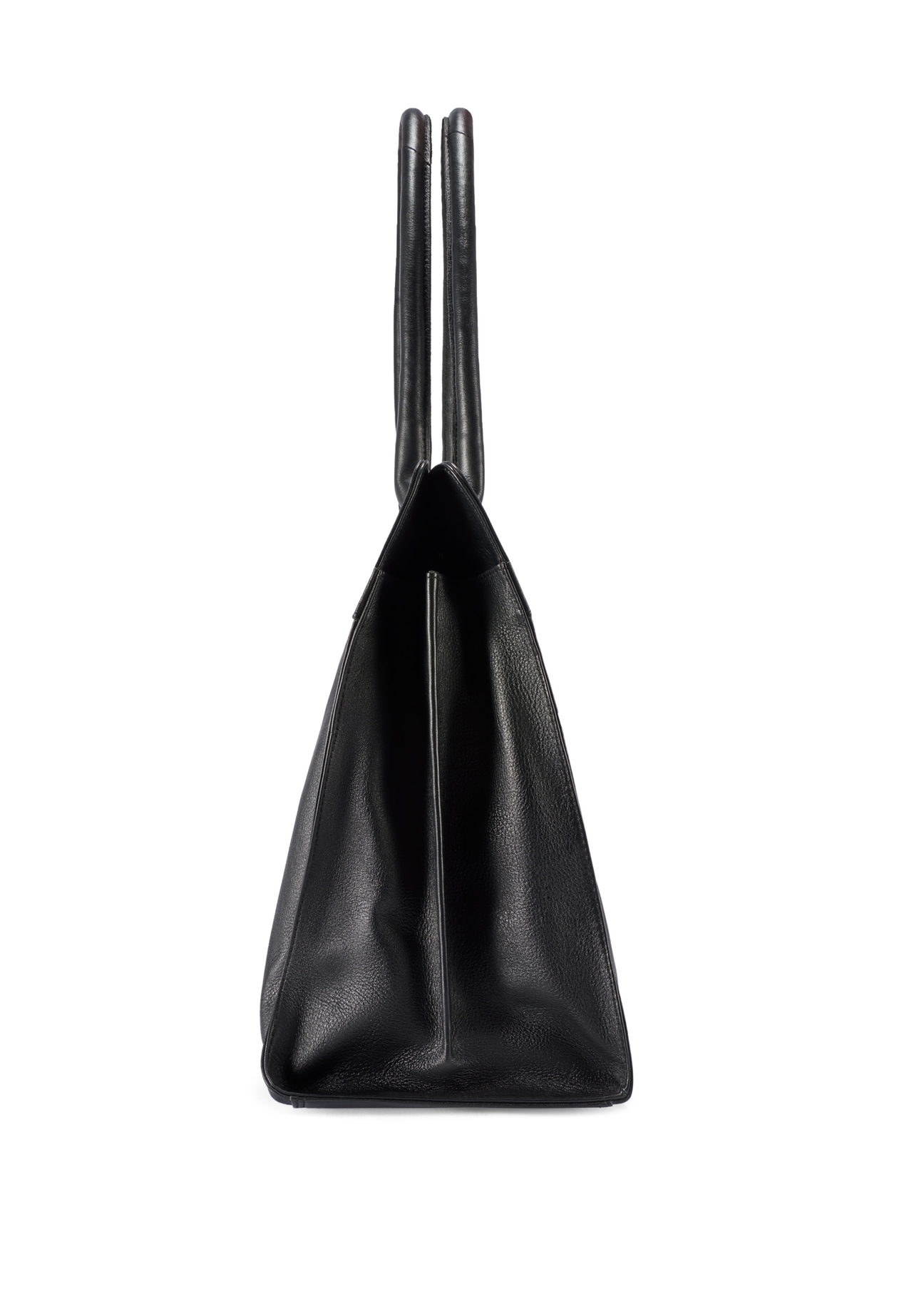 Black large leather shopper bag TORES-1237-99(W26), side product view on white background.