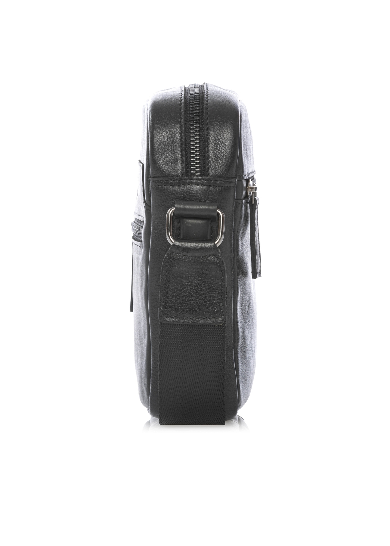 Black small leather men's bag TORMS-0498-99(W26) - side product view, on white background.