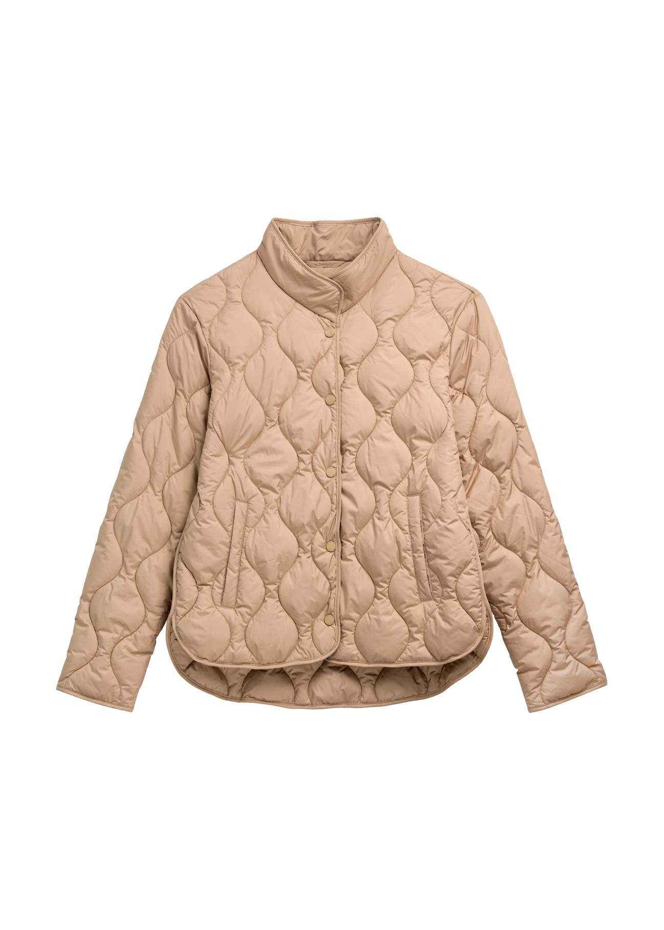 Short beige women's jacket KURDT-0689-1D(Z26) - front product view, on white background.