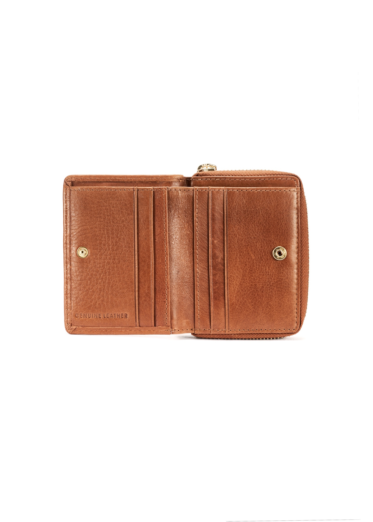 Small brown leather women's wallet PORES-0963-89(W25), inside view of the product on a white background.