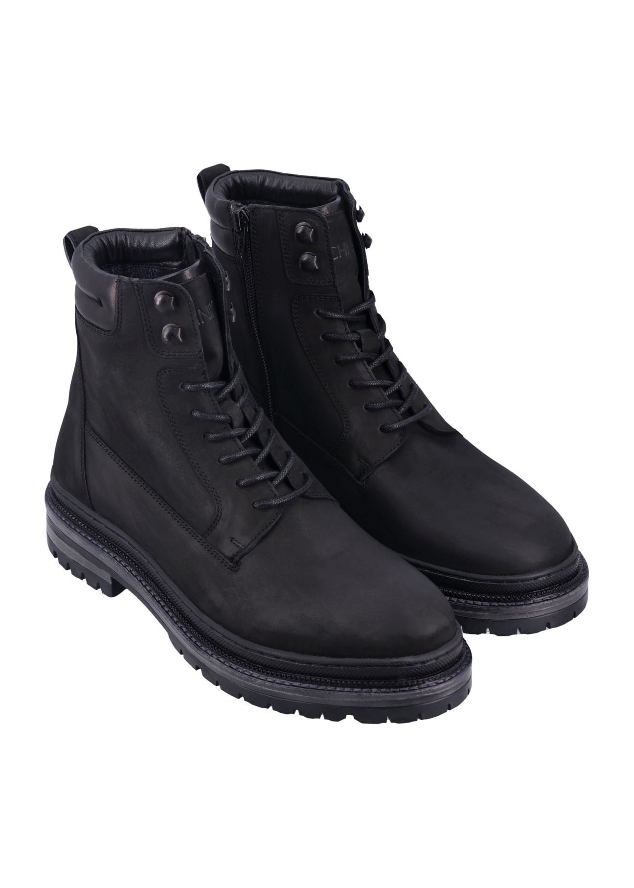 Black men's leather ankle boots BUTYM-0423B-9I(Z26), diagonal product view on a white background.