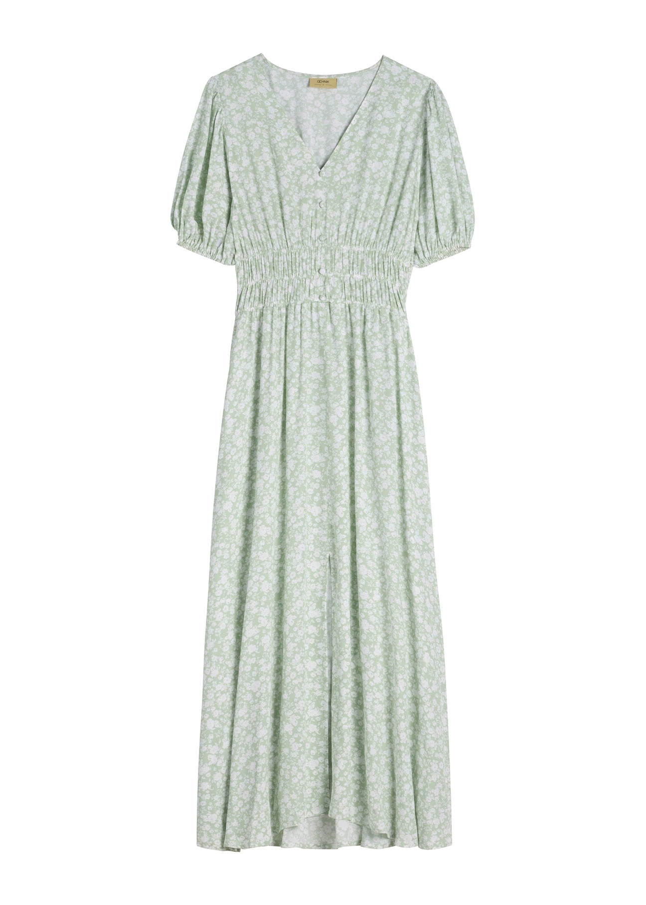 Sage floral long dress SUKDT-0191-8P(W26), front product view on white background.