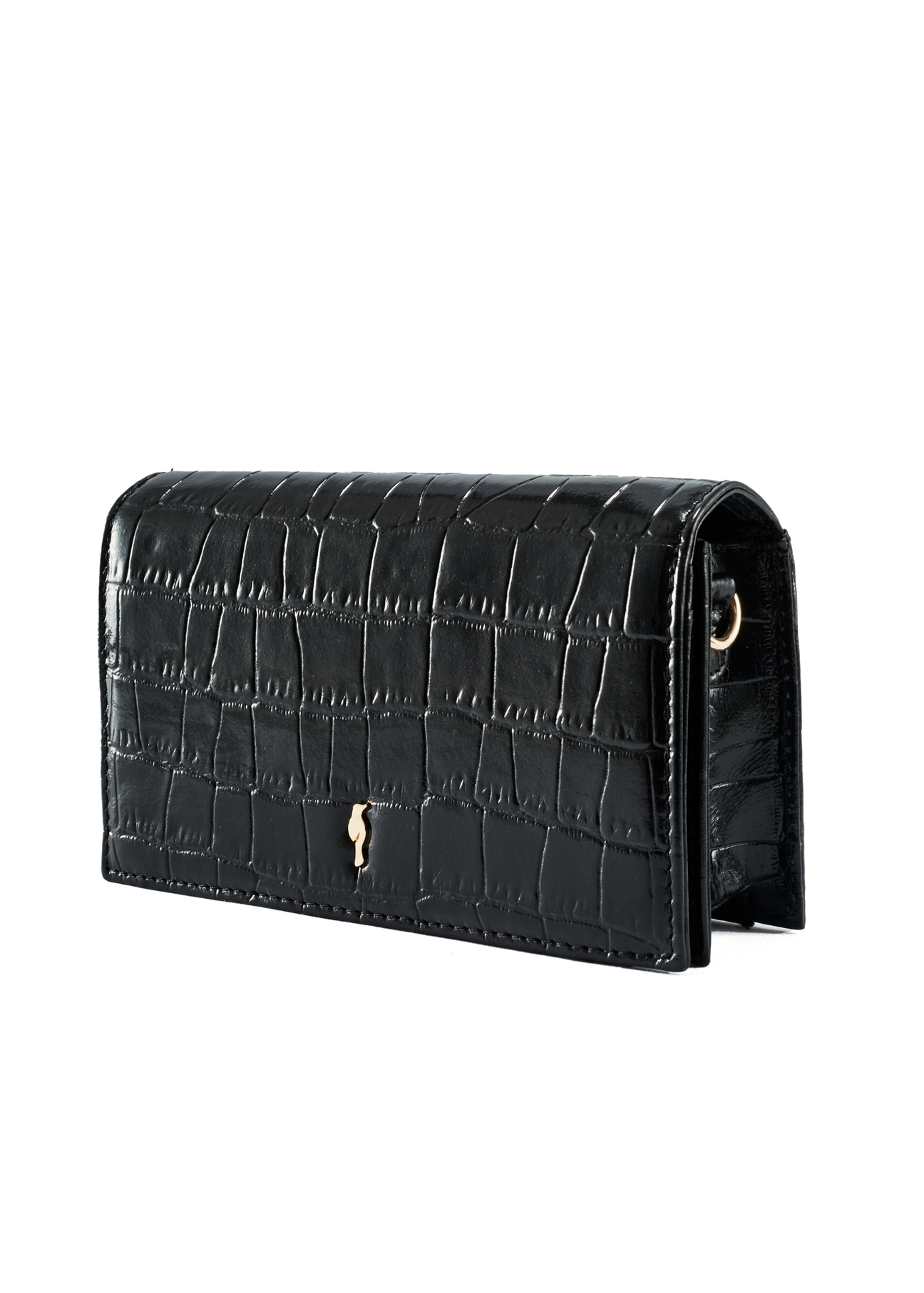 Black leather small croco handbag TORES-1133E-99(Z25), SKOSEM product view on white background.