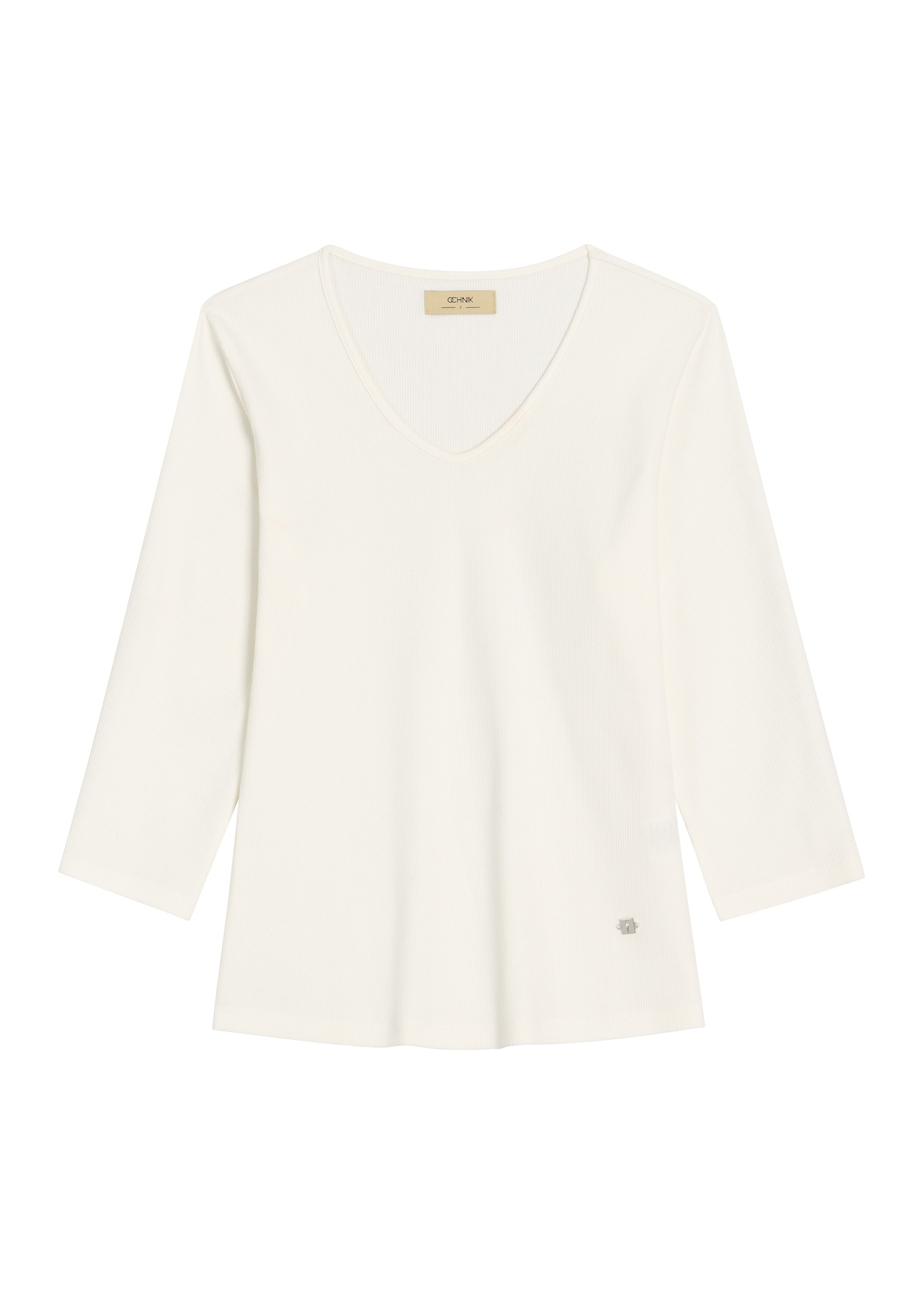 Cream women's V-neck blouse LSLDT-0036-0B(W26), front product view on white background.