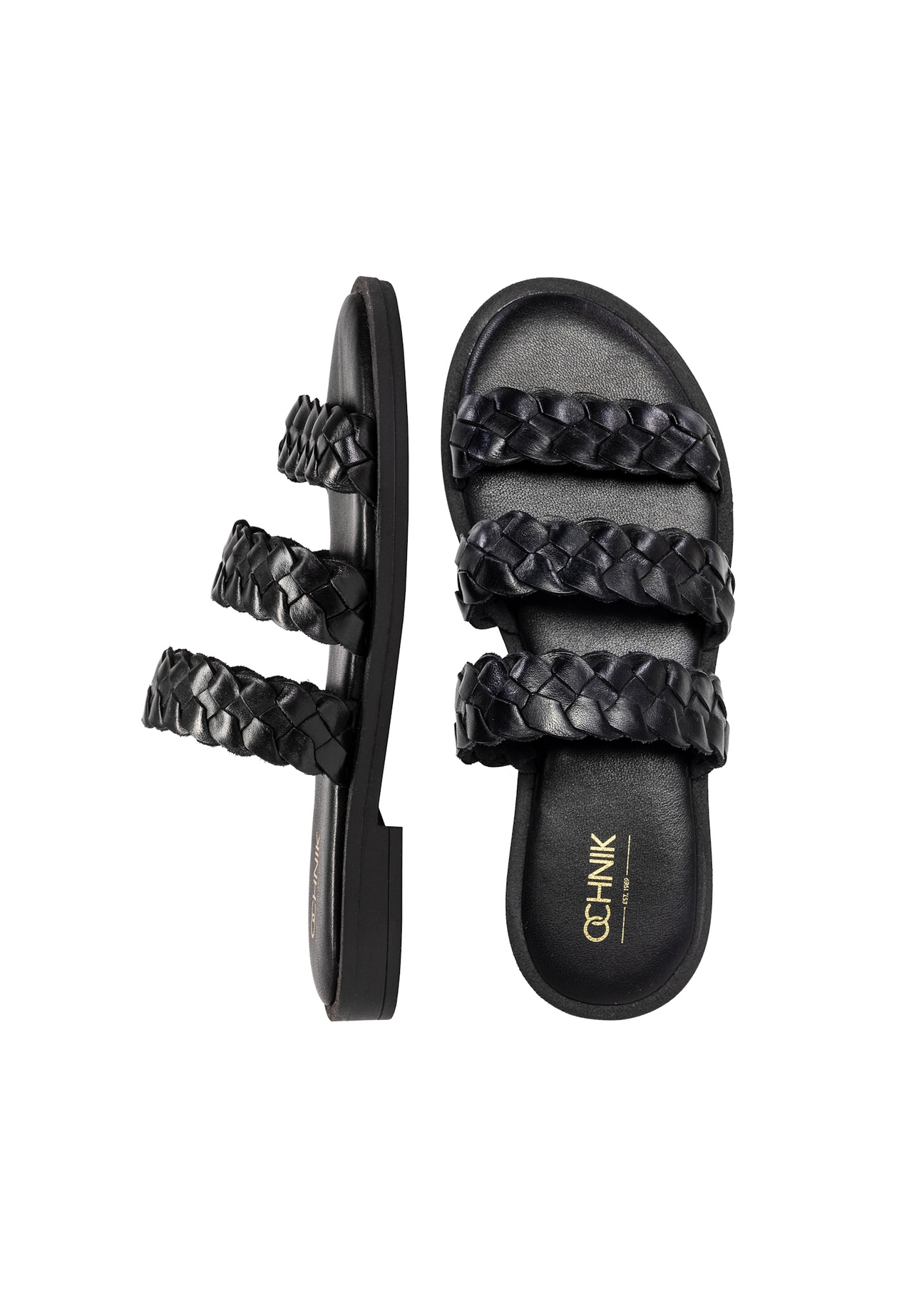 Black women's flip-flops with braided straps BUTYD-1153-98(W25)-06