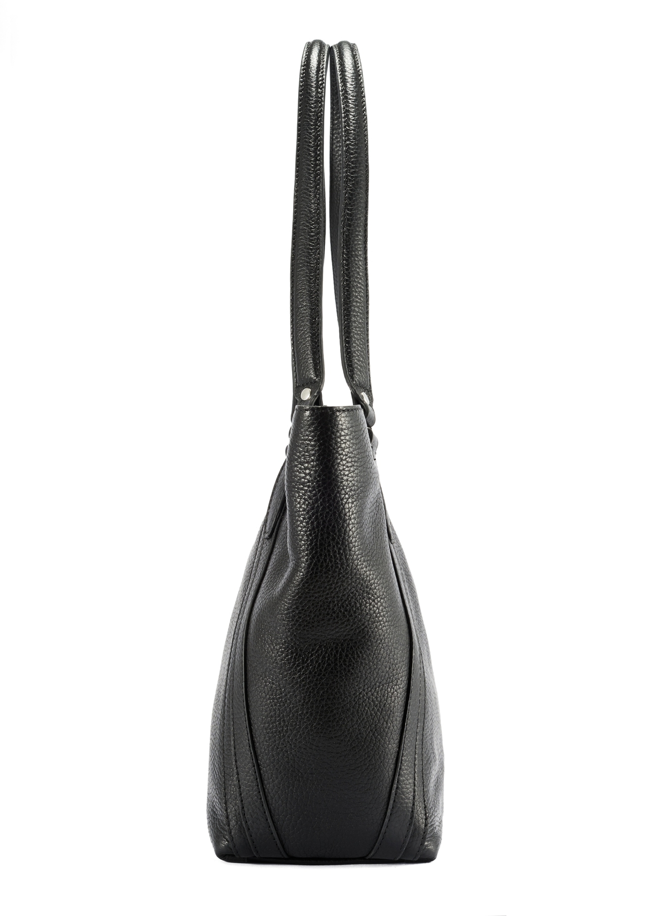 Black large leather women's handbag TORES-1124D-99(Z25), product view from the side on a white background.