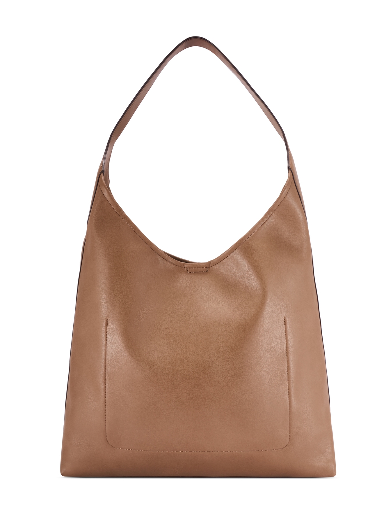 Large women's handbag in camel color TOREC-1199-1D(W26), product view from the back on a white background.
