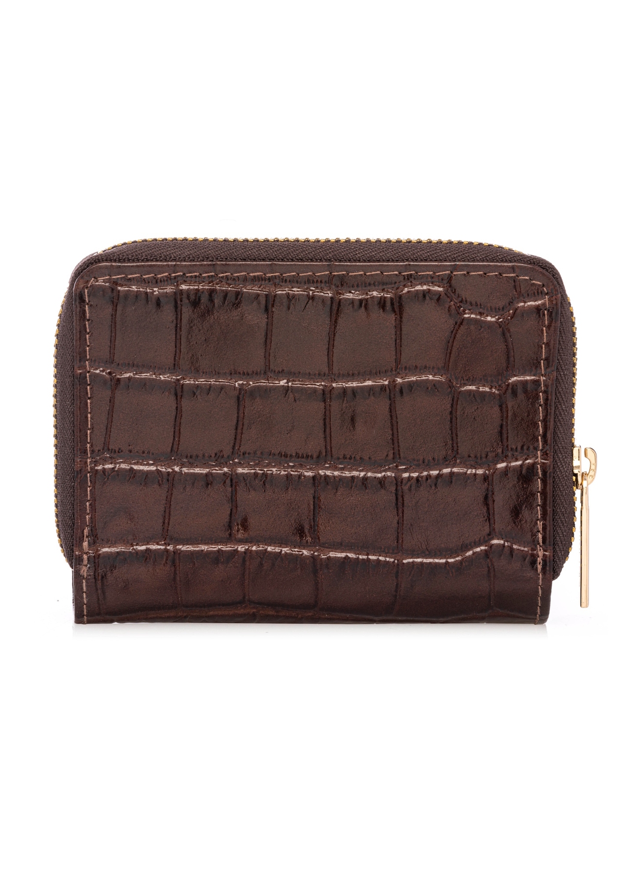 Brown women's croco wallet PORES-0888-1H(W26), back view of the product on a white background.