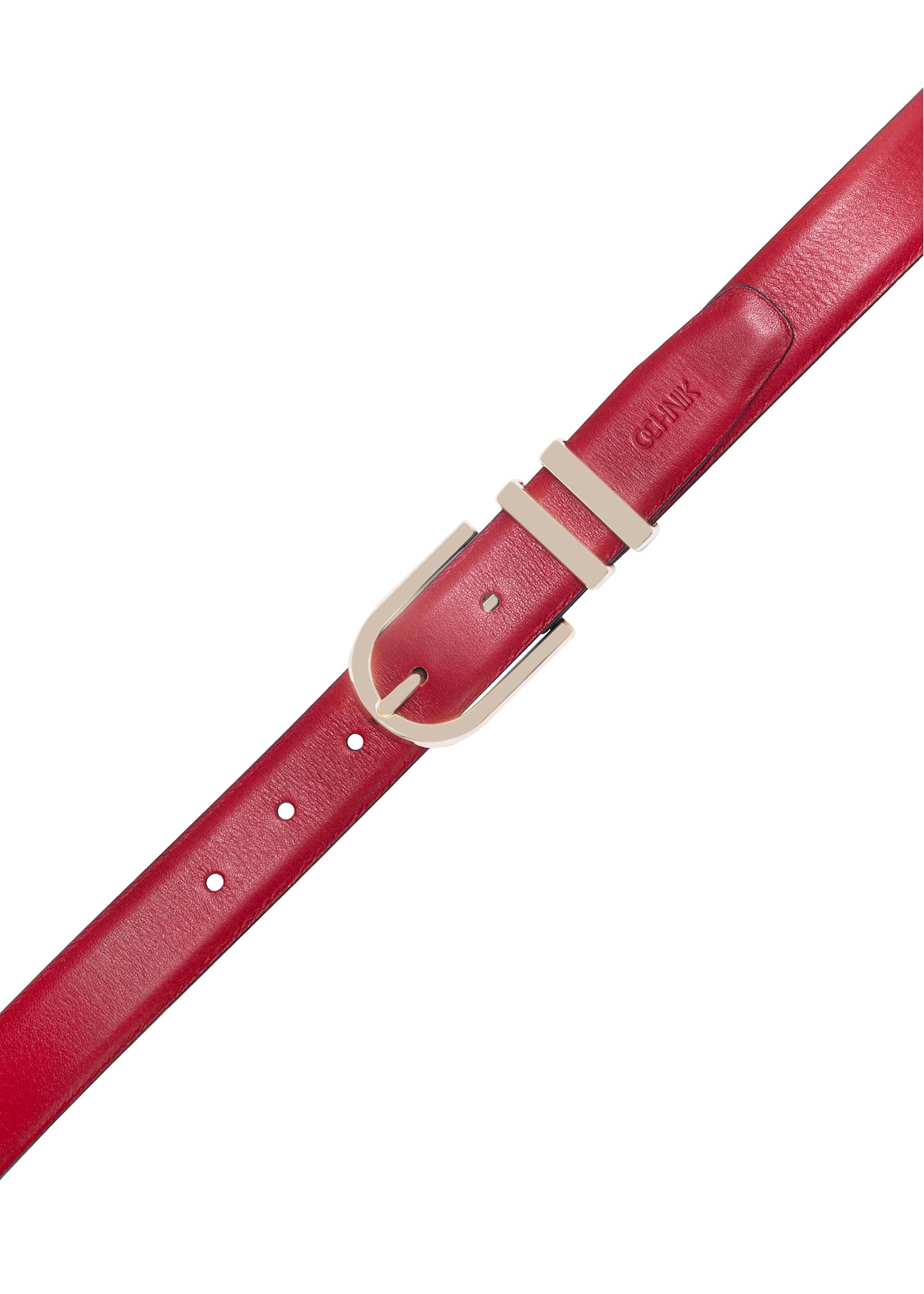 Burgundy women's leather belt PASDS-0159D-49(Z25), product view with buckle on white background.