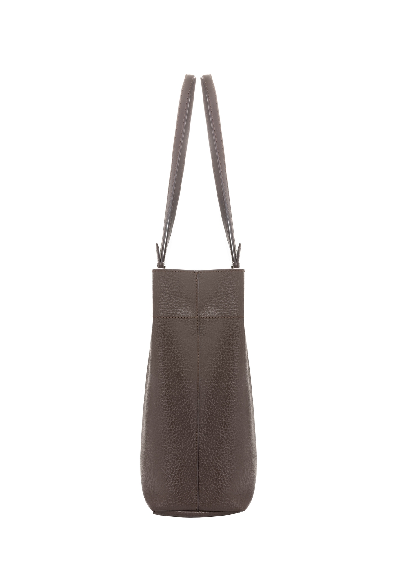 Brown pebbled shopper bag TOREC-1252-1I (Z26). Side view on white background.