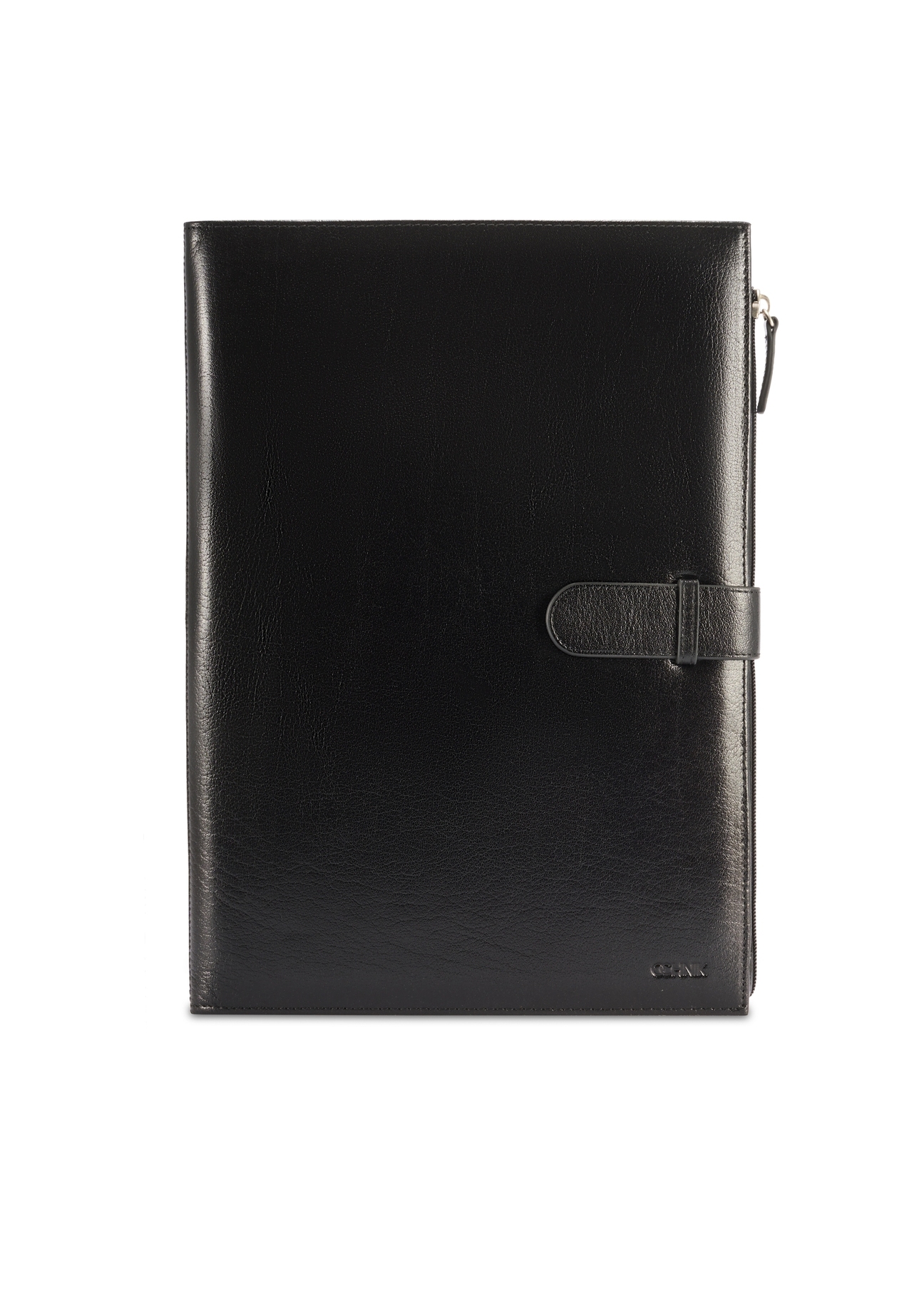 Black leather men's briefcase TORMS-0480-99(Z25), product view from the front on a white background.