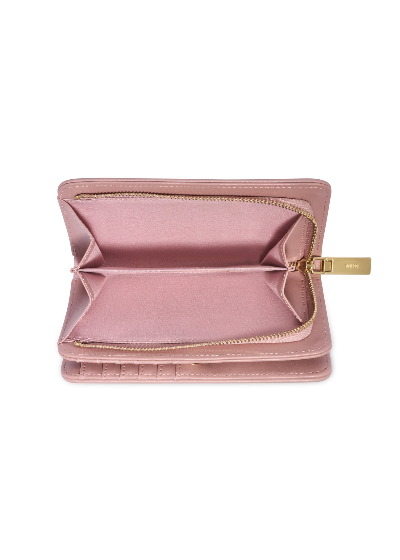 Pink women's wallet with a handle, model POREC-0436-5A(Z26); view of the interior on a white background.