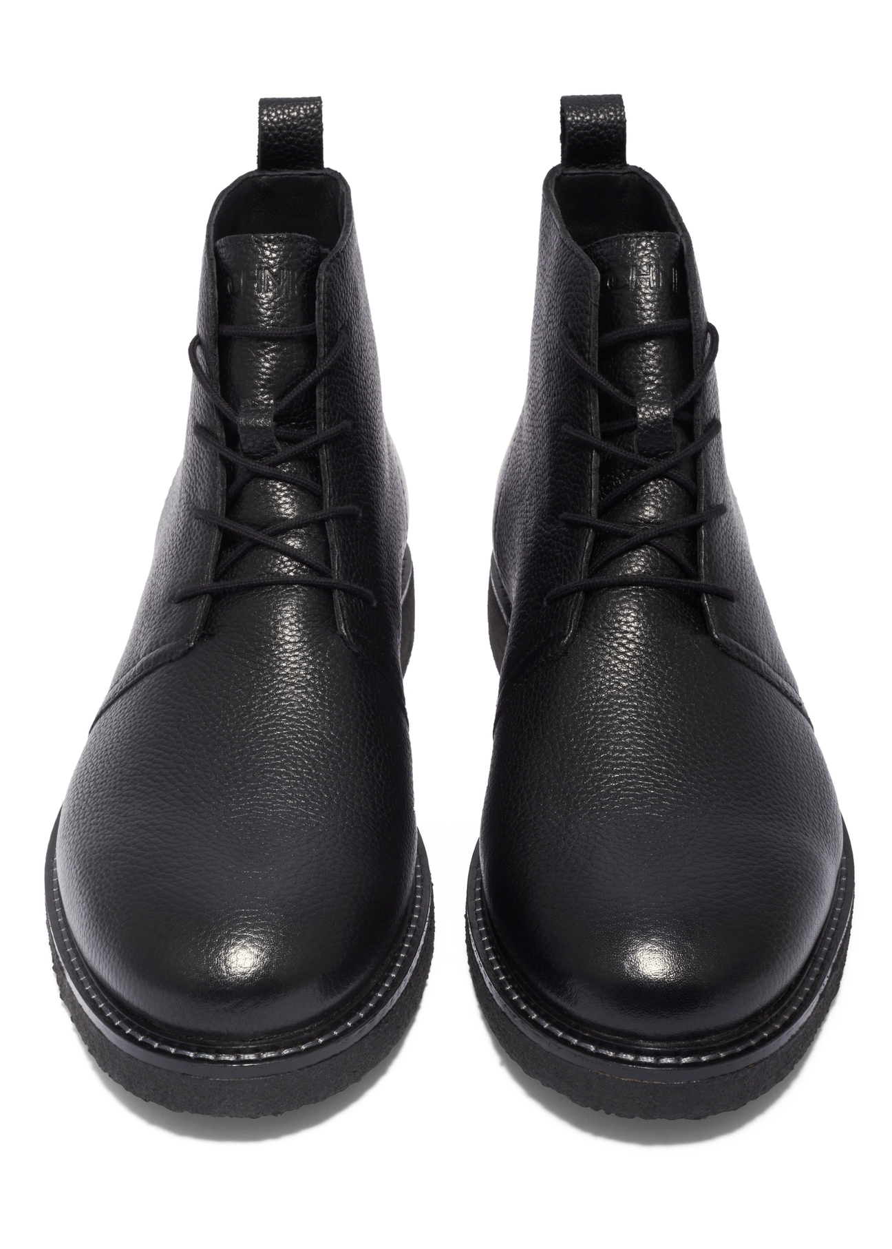 Black men's leather ankle boots BUTYM-0545-99(Z26), front product view on white background.
