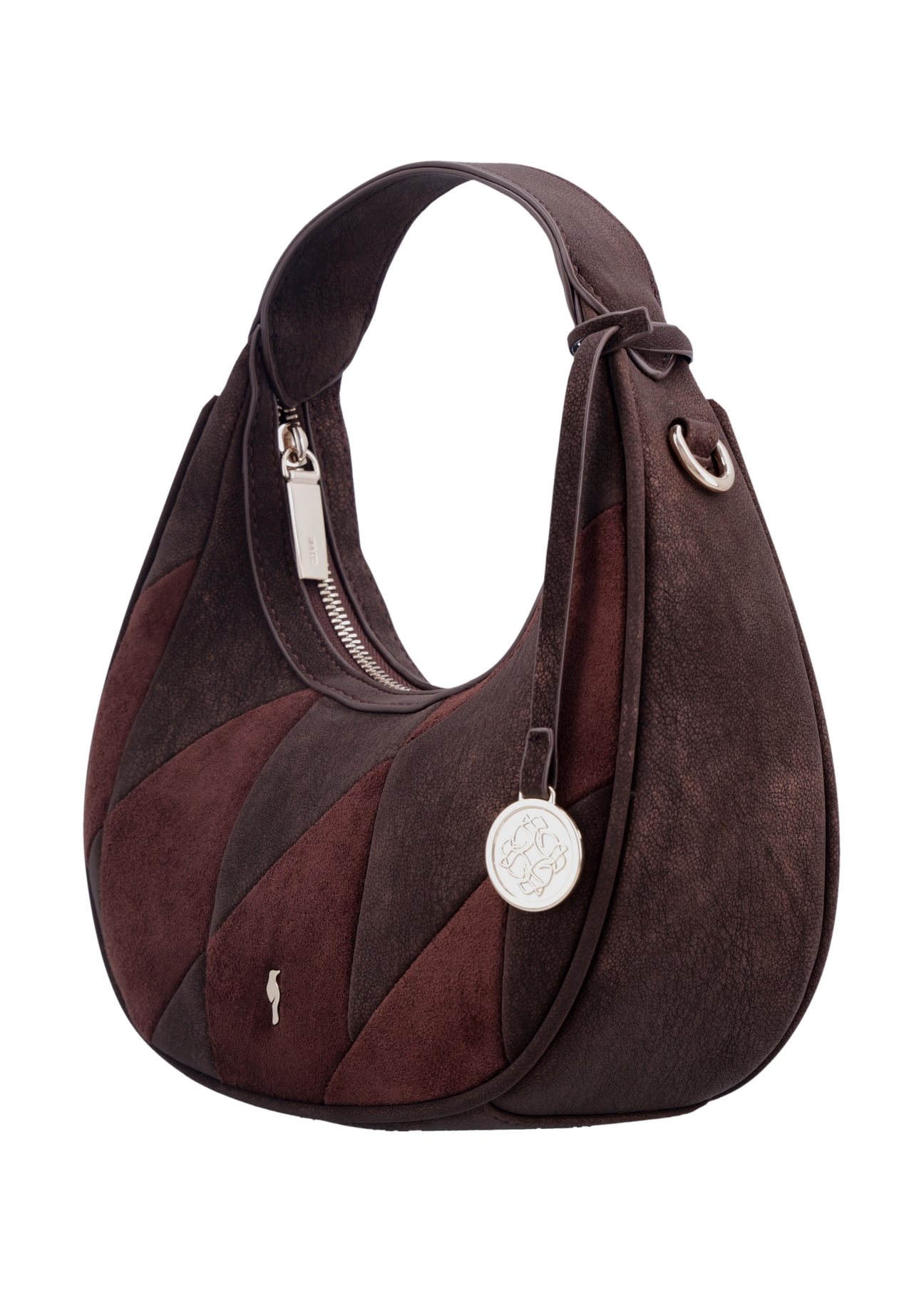 Brown small shoulder bag TOREC-1319-1H(Z26), diagonal product view on white background.