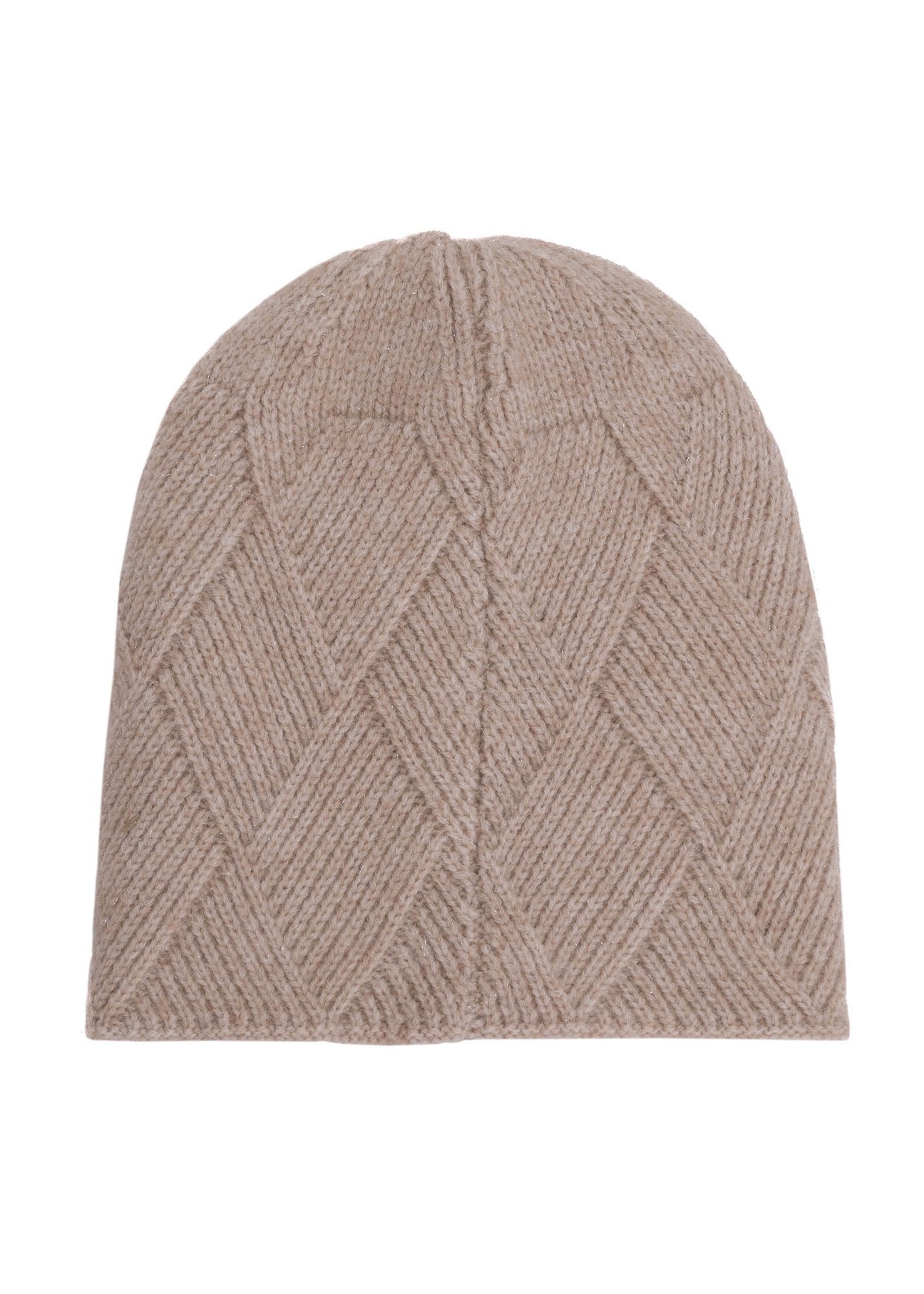 Beige women's winter hat CZADT-0193A-81(Z25) - product view from the back on a white background.