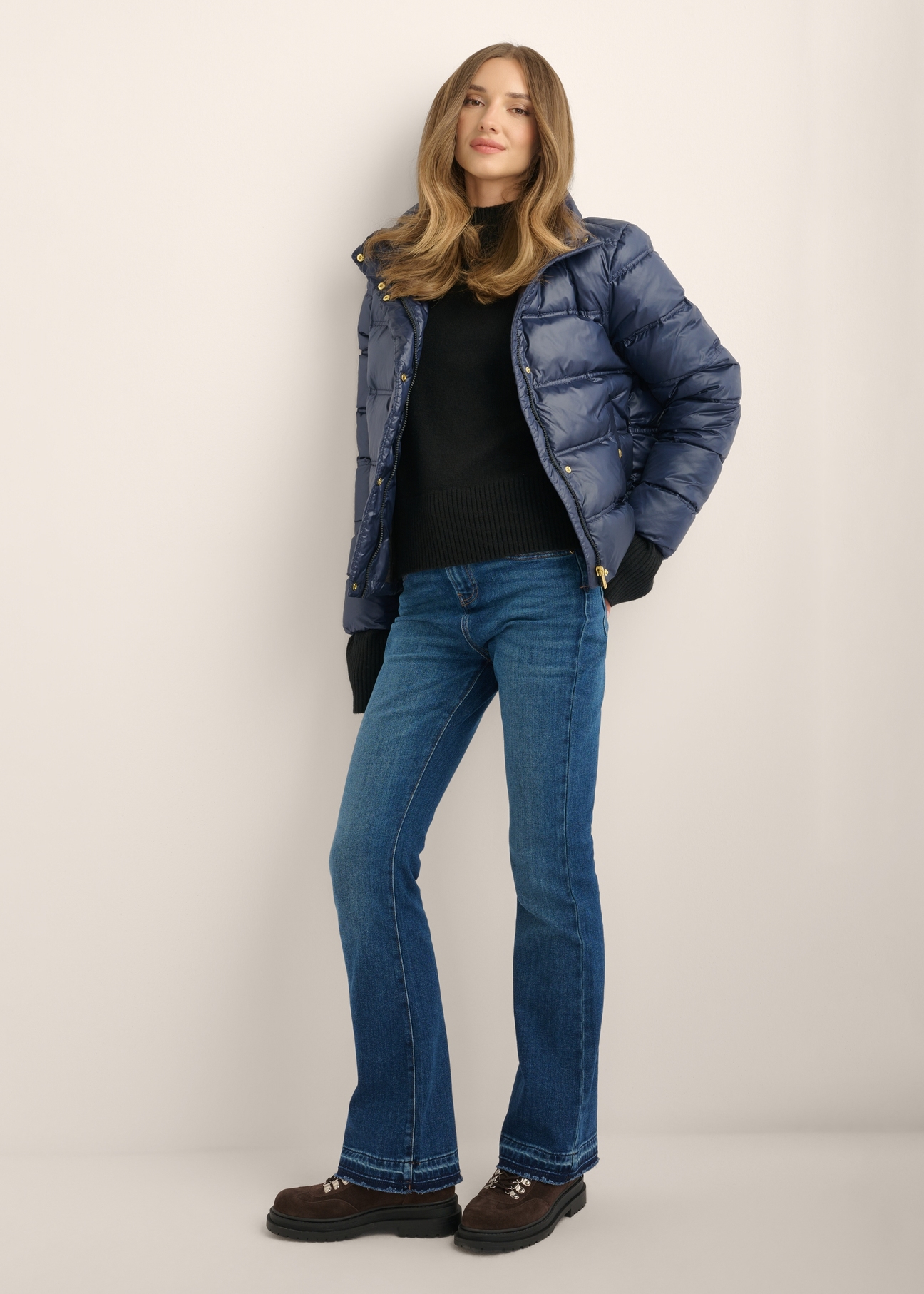 Navy blue women's jacket with stand-up collar KURDT-0669-7E(Z26)