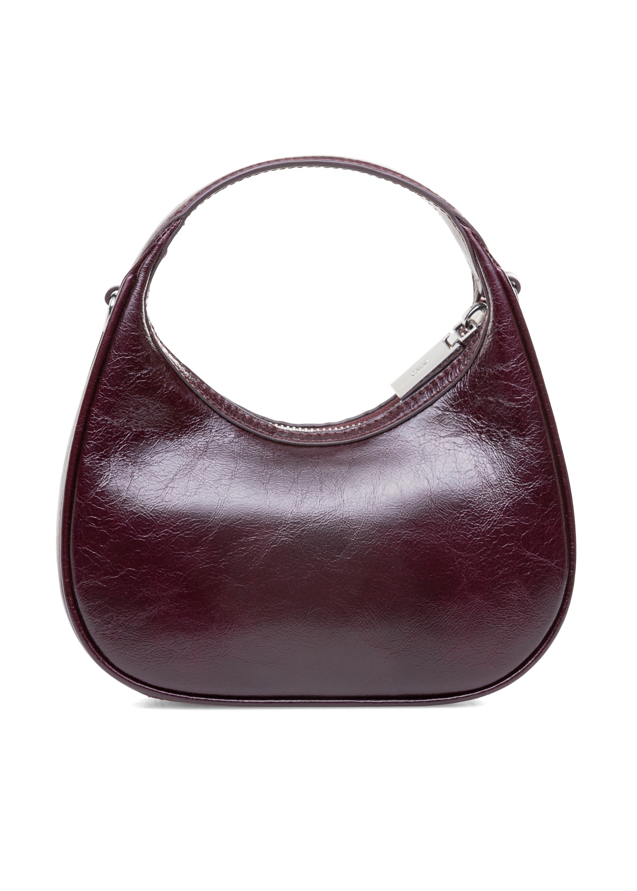 Small burgundy leather hobo bag TORES-1174-49(Z25), product view from the back on white background.