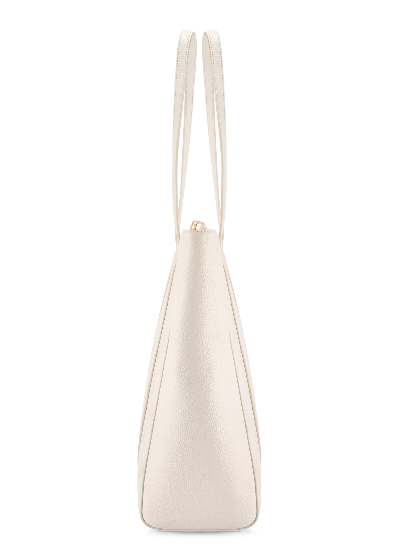 Cream monogram shopper bag TOREC-1160-0B(W26), side product view on white background.