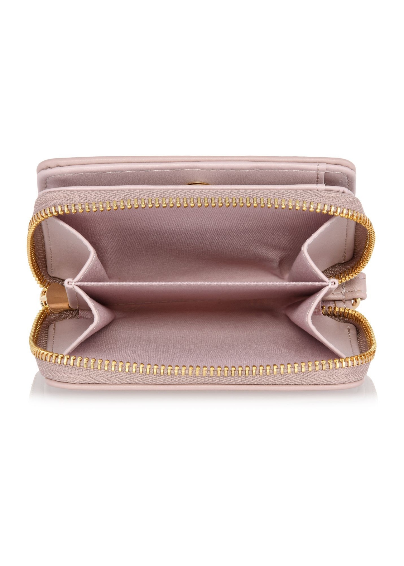 Small pink women's wallet with handle POREC-0395A-31(Z25), product view inside on white background.