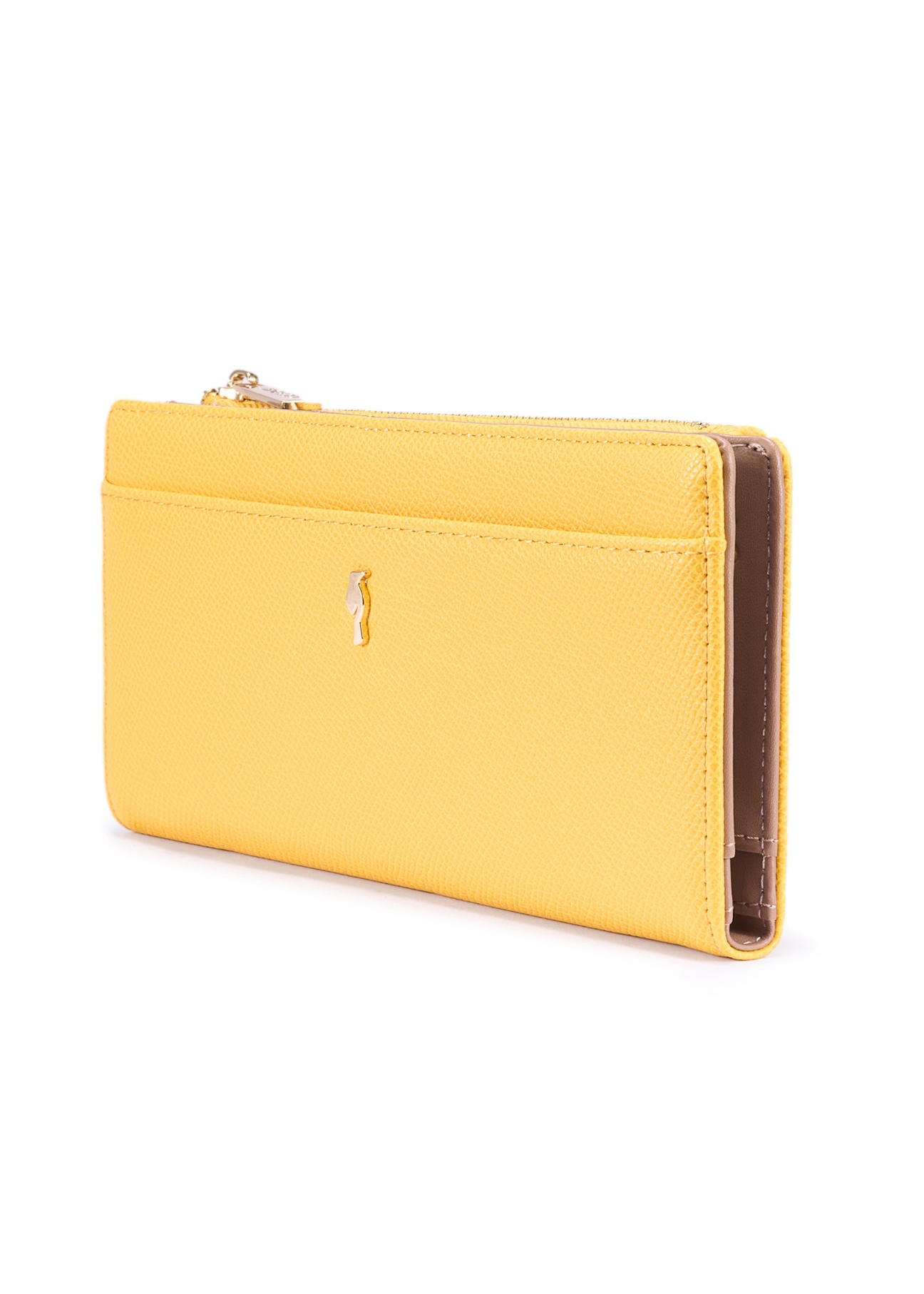 Large yellow women's wallet POREC-0406-21(W25), diagonal product view on white background.