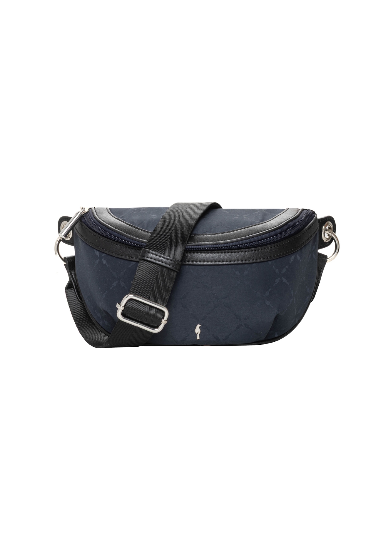 Navy blue women's waist bag with monogram TOREN-0356-7E(Z26), front view on a white background.