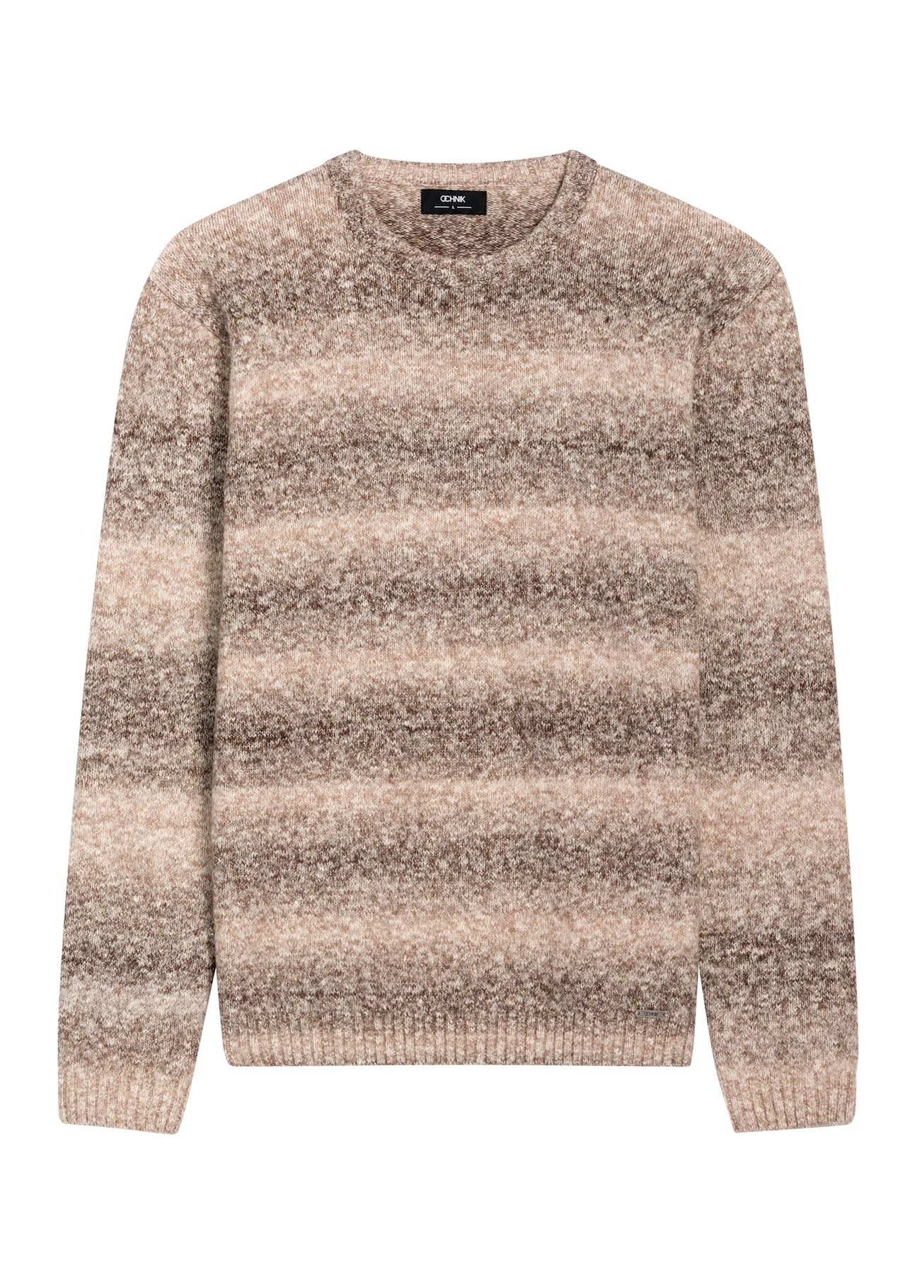 Brown men's striped sweater SWEMT-0219-1I(Z26), front product view on white background.