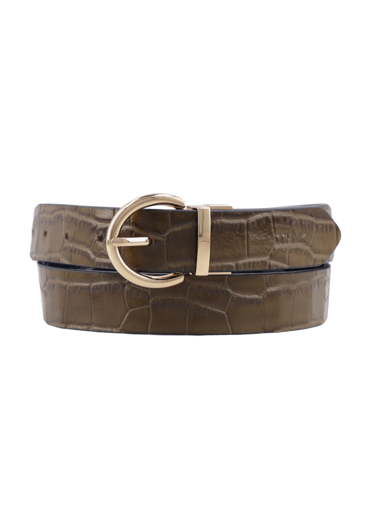 Reversible croco leather women's belt PASDS-0332-8D(Z26), front product view on white background.