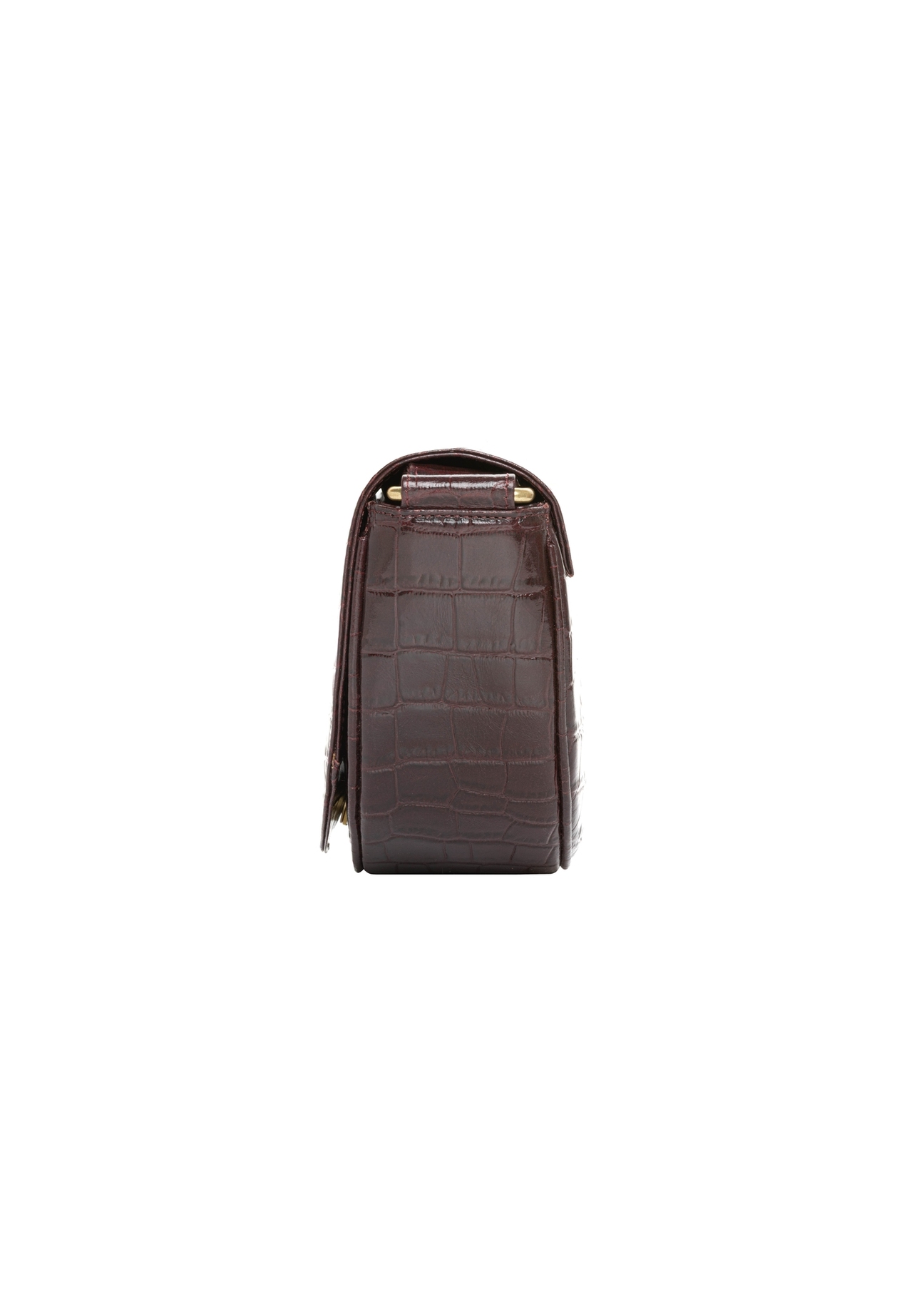 Burgundy semi-circular croco women's handbag TORES-1328-4D(Z26). Side view on white background.
