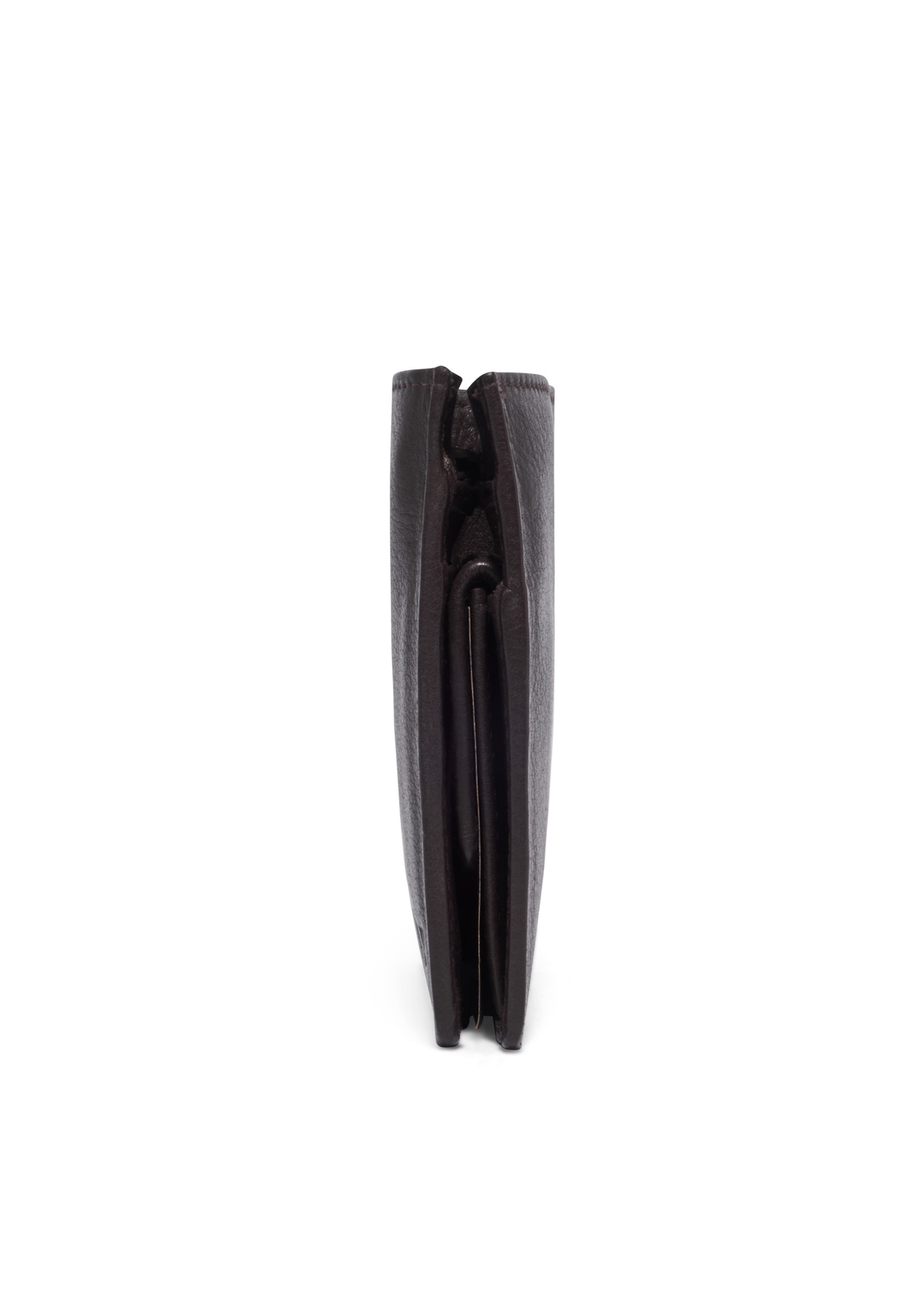 Small men's leather wallet in brown color PORMS-0708-1H(Z26), side view of the product on a white background.