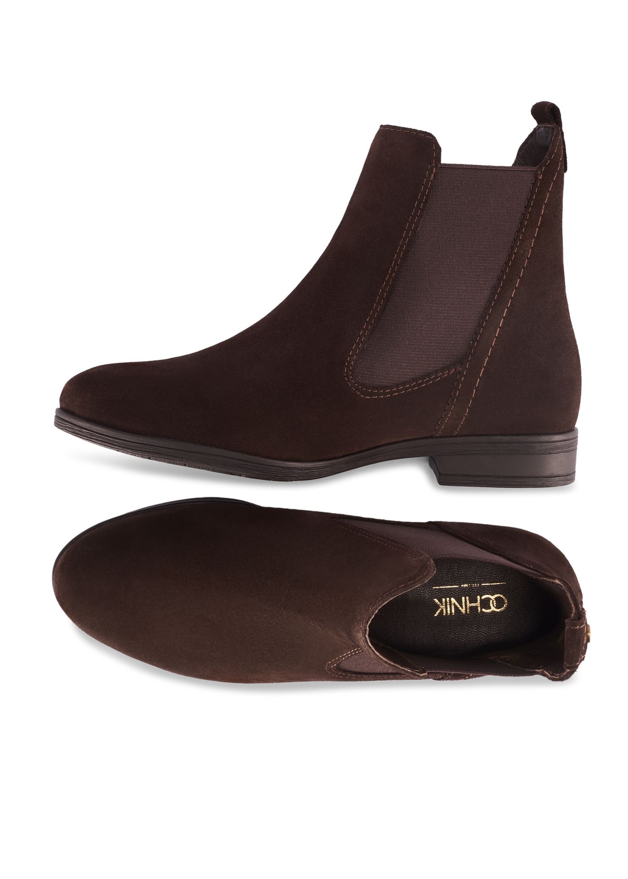 Women's brown suede ankle boots BUTYD-1009-89(Z25) - top view of the product on a white background.