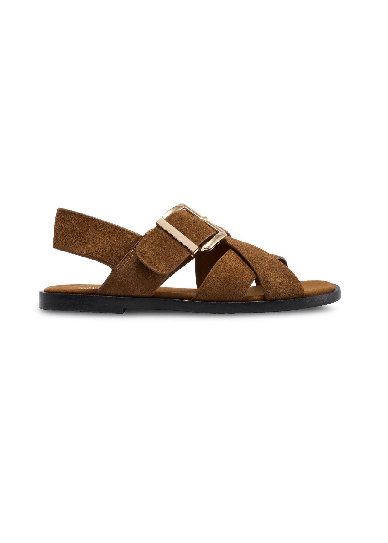 Women's suede sandals in cognac color BUTYD-1238-1F(W26) - product view from the side, on a white background.