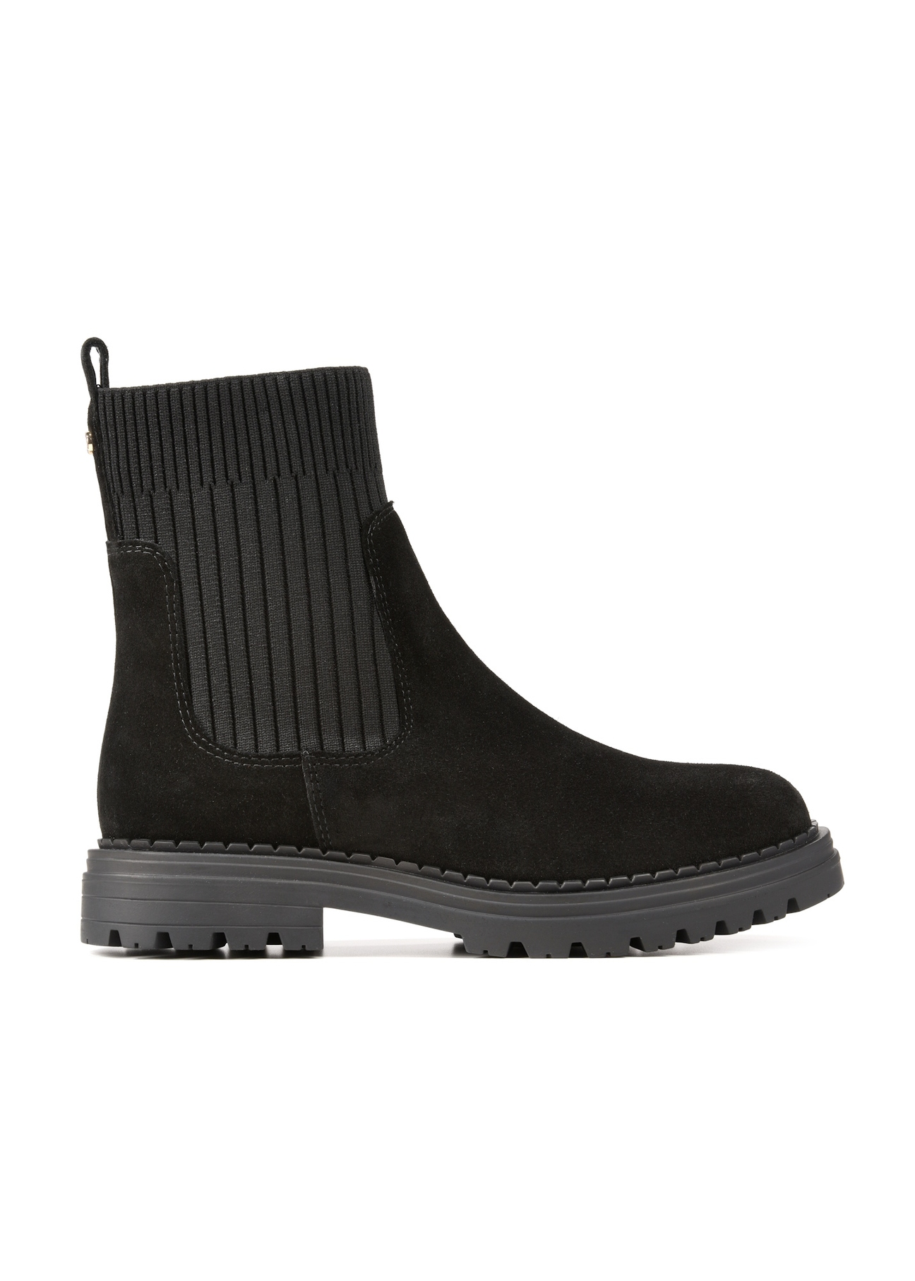 Women's black suede Chelsea boots BUTYD-1194-99(Z25), side view of the product on a white background.