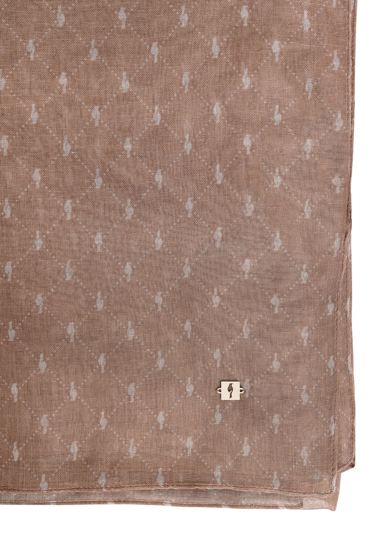 Light brown women's scarf with monogram SZADT-0200-1H(W26), front product view on white background.