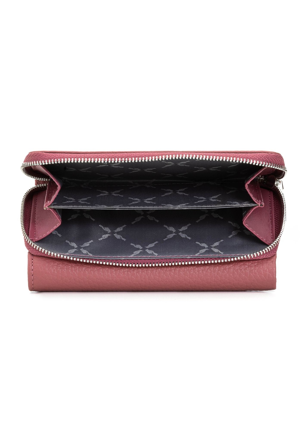 Pink leather medium women's wallet PORES-0801-5B(Z26), product view inside on white background.