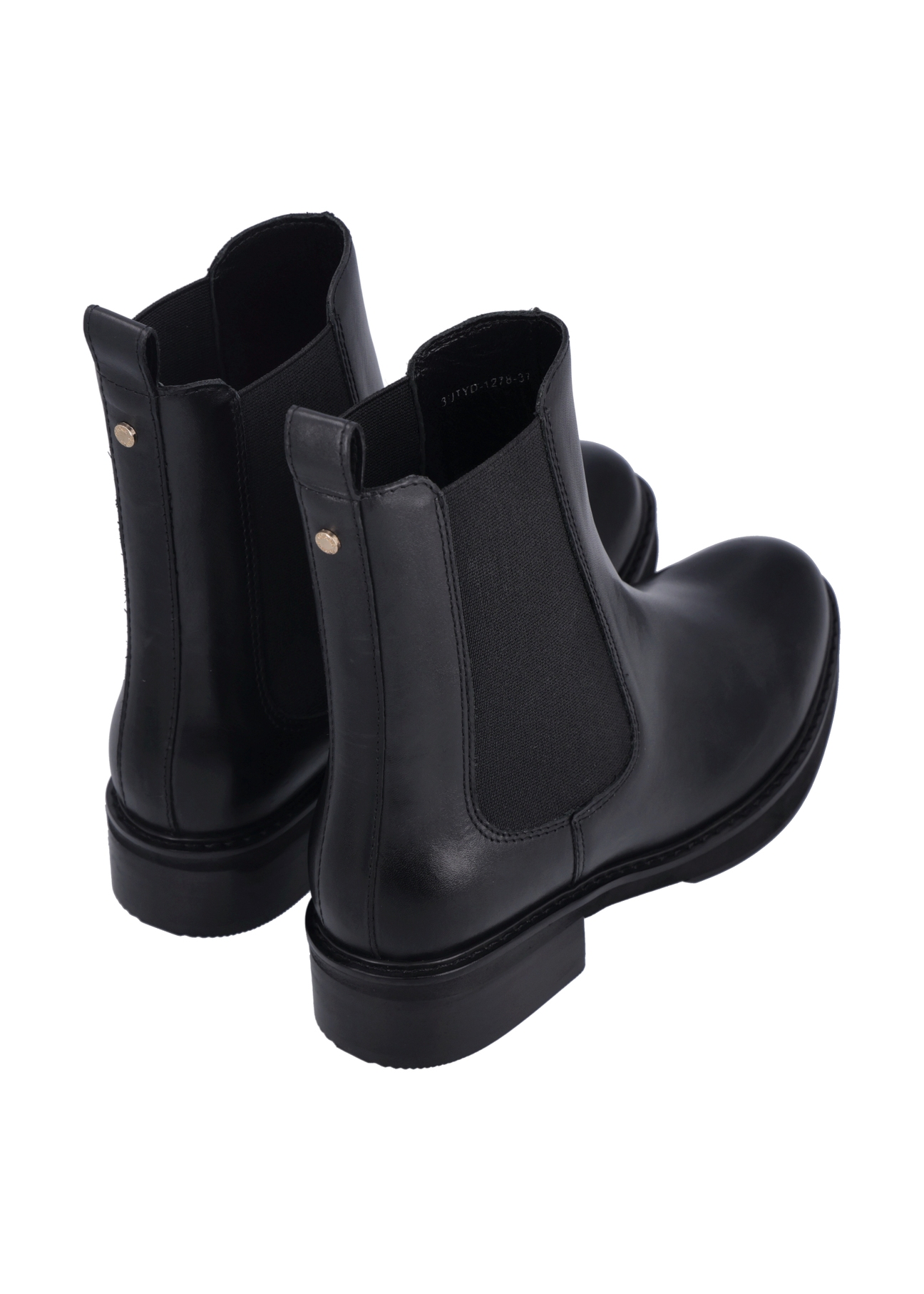 Women's black leather Chelsea boots BUTYD-1278-99(Z26), product view from the back on a white background.