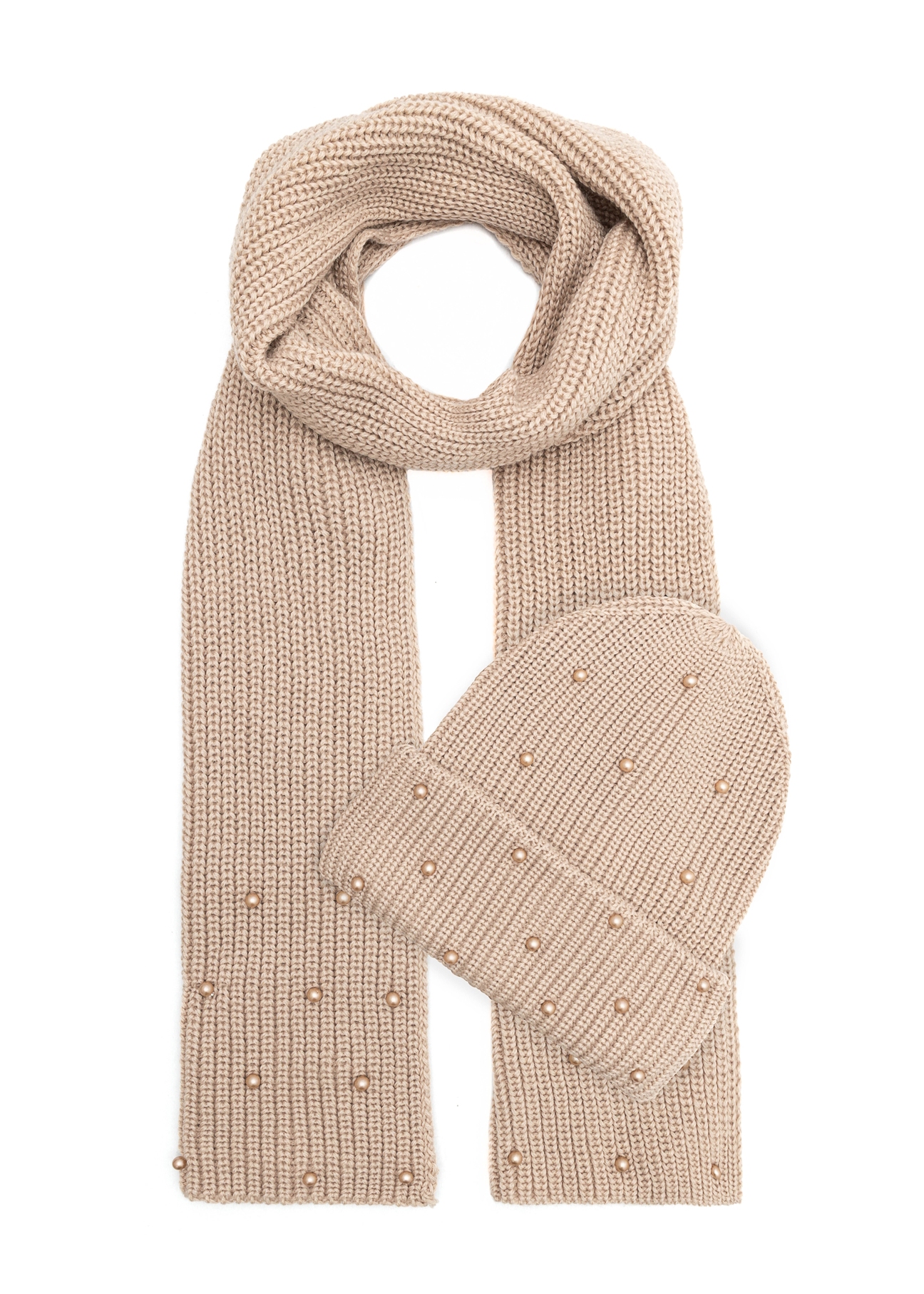 Beige women's scarf with wool SZADT-0211-24(Z25)